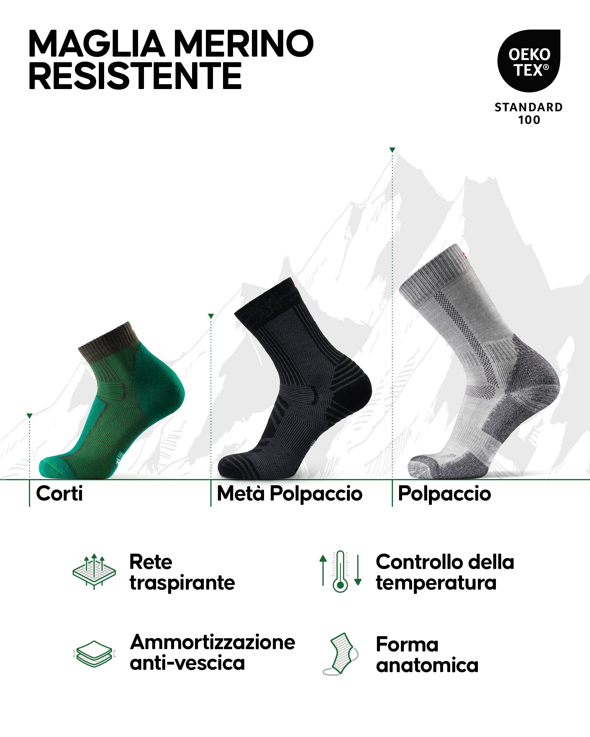 DANISH ENDURANCE Set di Calzini da Trekking in Lana Merino, Corti, Medi e Lunghi, Traspiranti, per Uomo e Donna
