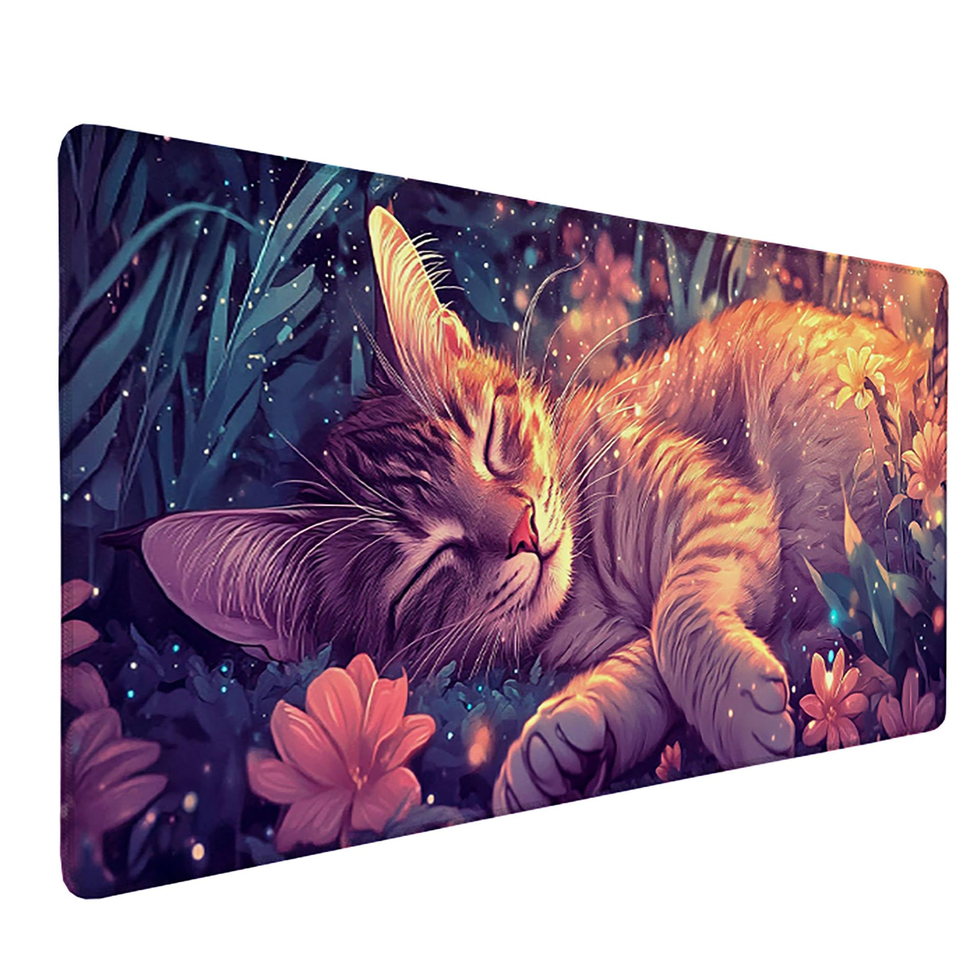 Żółta podkładka pod mysz XXL, podkładka na biurko, 1200 x 600 cm, szyte krawędzie, podkładka pod mysz, gumowa podstawa, kot, podkładka pod mysz, stabilna przyczepność na gładkich