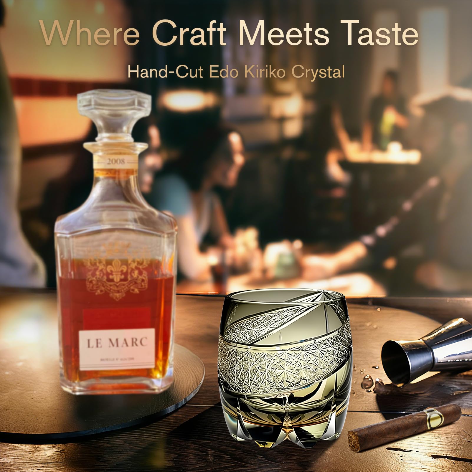 Verre à whisky style Edo Tokyo Kiriko – Verre à whisky en cristal taillé à la main 250 ml, design japonais élégant pour bourbon, scotch et cocktails – 1 pièce