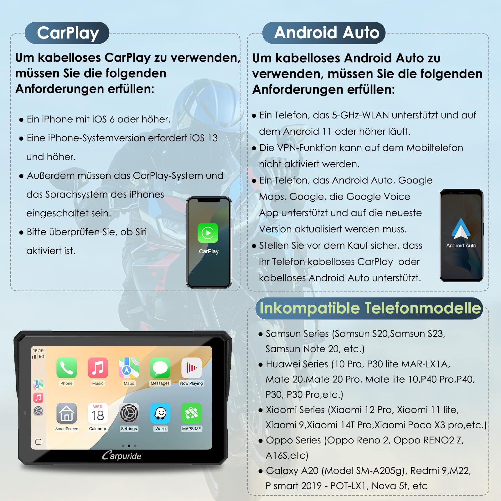 Carpuride W702BS Pro Motorrad Carplay Bildschirm mit Nativ Wonder Wheel für BMW Motorrad, Kabelloses CarPlay & Android Auto, 7" Wasserdichter Touchscreen, Dual Bluetooth, Gegensprech, Datenauslesung.