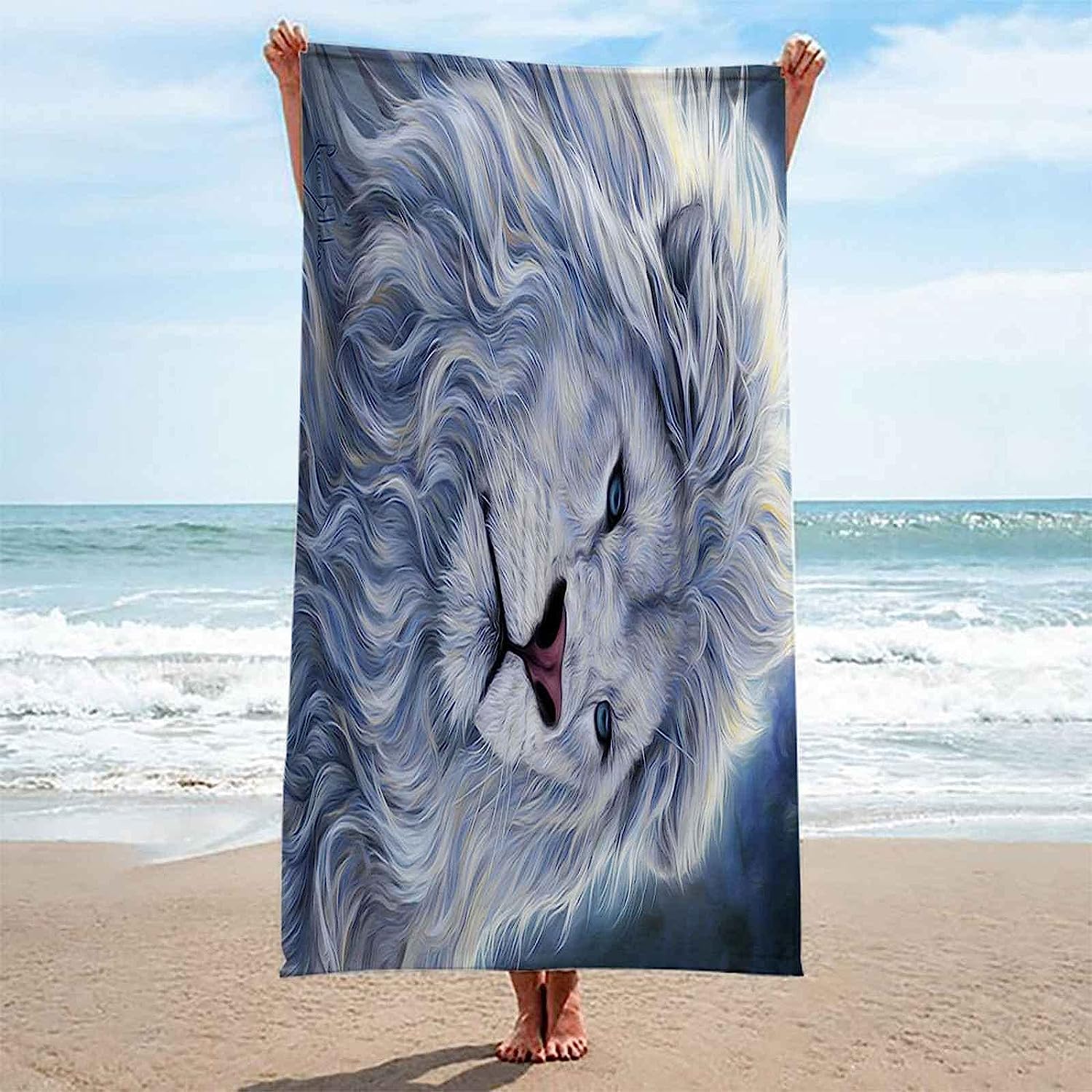 Telo Mare Microfibra Grande Leone Animale Della Foresta 200 X 200 Cm, 3D Telo Mare Leggero Antisabbia Per Donna Uomo, Asciugamano Microfibra Asciugatura Rapida Per Bagno, Spiaggia, Campeggi -6E8K-K3K