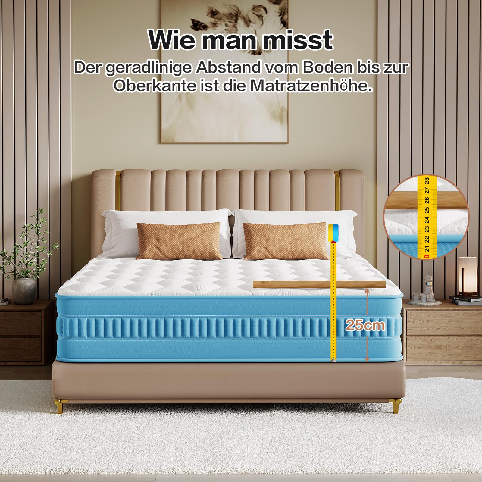 Matratze 140x200 Höhe 25cm Federkernmatratze, Härtegrad H4, 7 Zonen Taschenfederkernmatratze mit Hochwertigem Schaumstoff für Ergonomische, knitstoff mit angenehmer Oberfläche