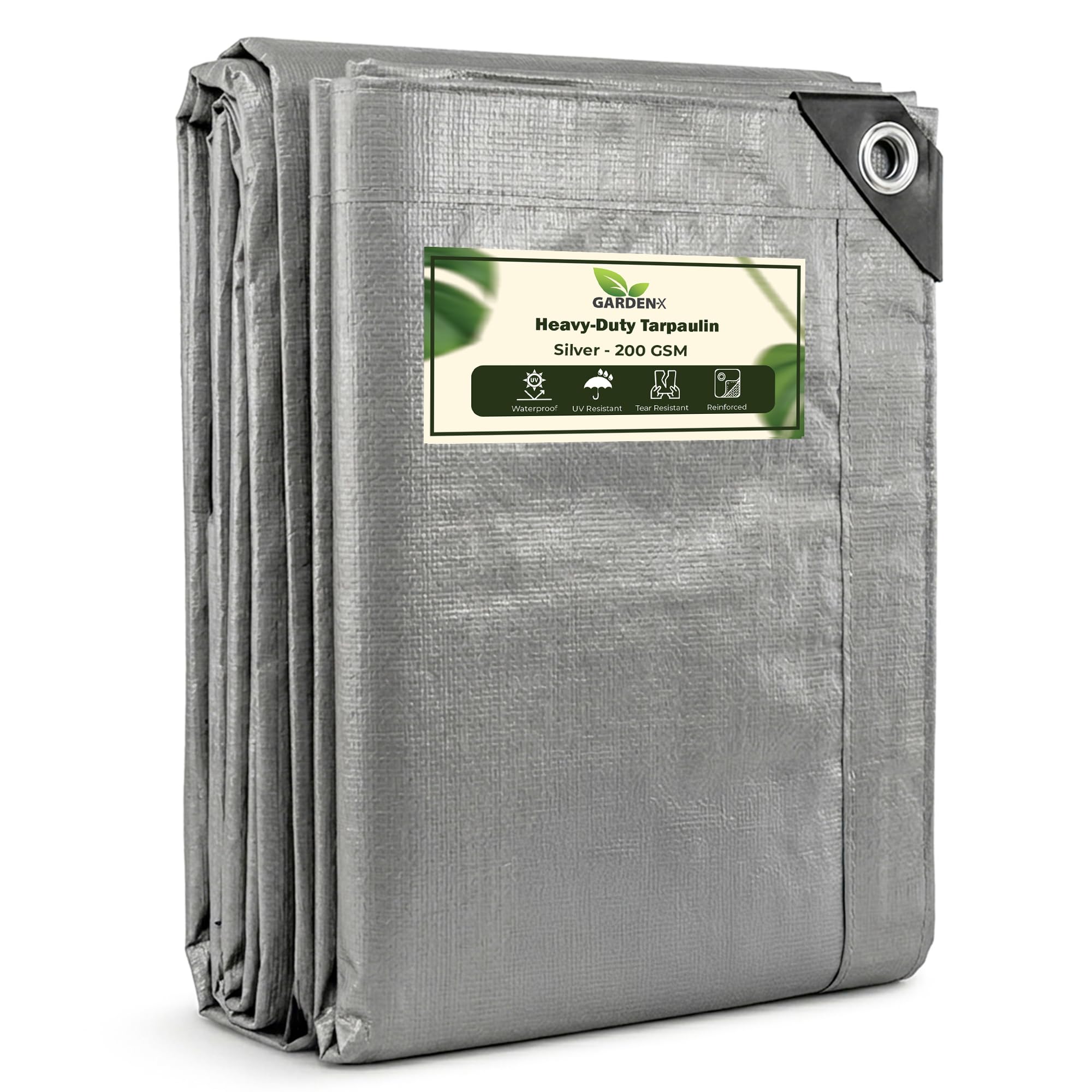 GARDENIX Tarpaulin 4m x 6m Grey Heavy Duty 200gsm Waterproof Tarp Sheet Cover, Groundsheet, Multipurpose, Reinforced