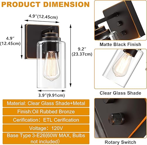 Miniatura 3 de Pia Ricco Juego de dos apliques de pared, lámparas de pared de cabecera con interruptor para dormitorio, lámparas de baño modernas con pantalla de