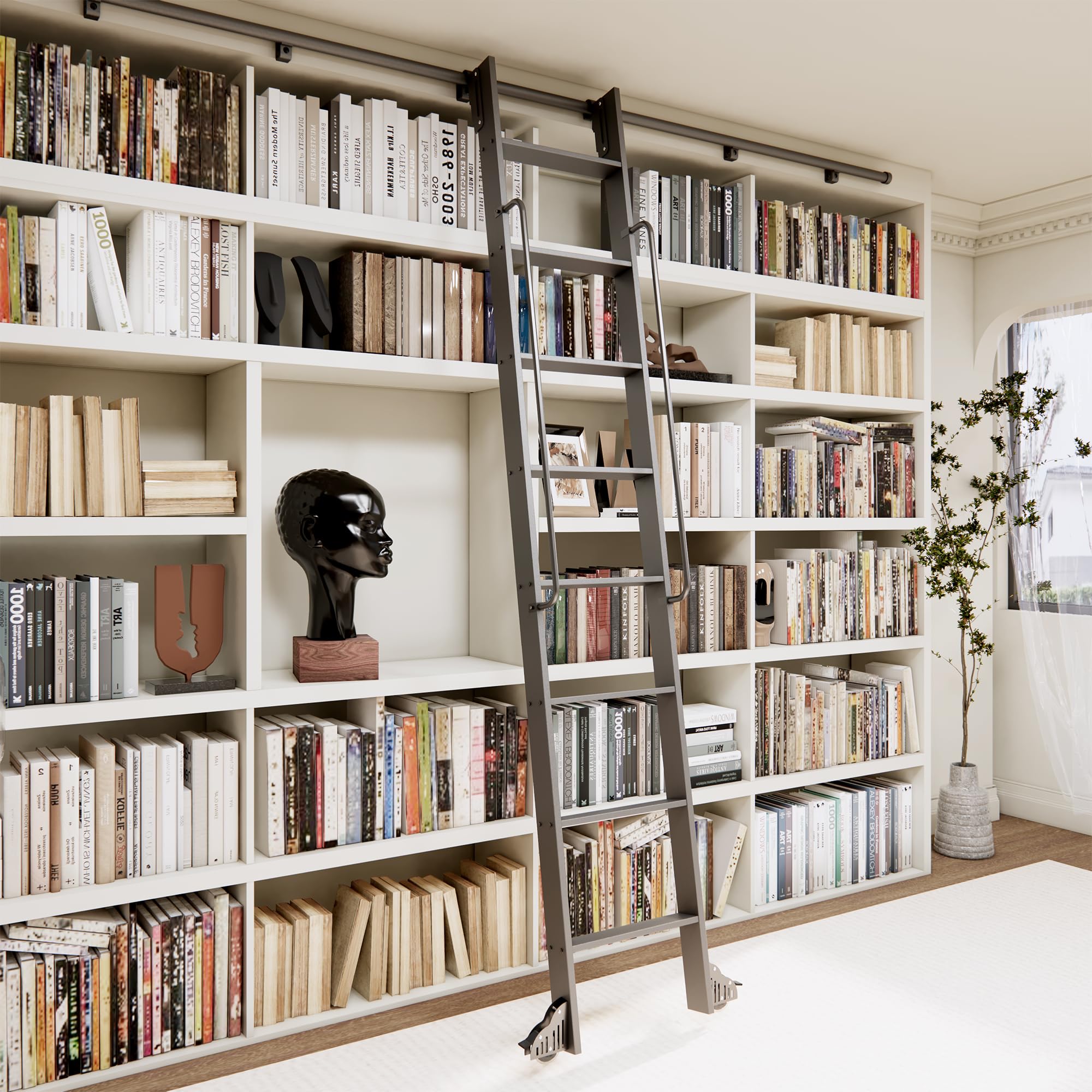 Photo 1 of HARDJULAN 96" Telescopic Sliding Library Ladder with 4FT Track