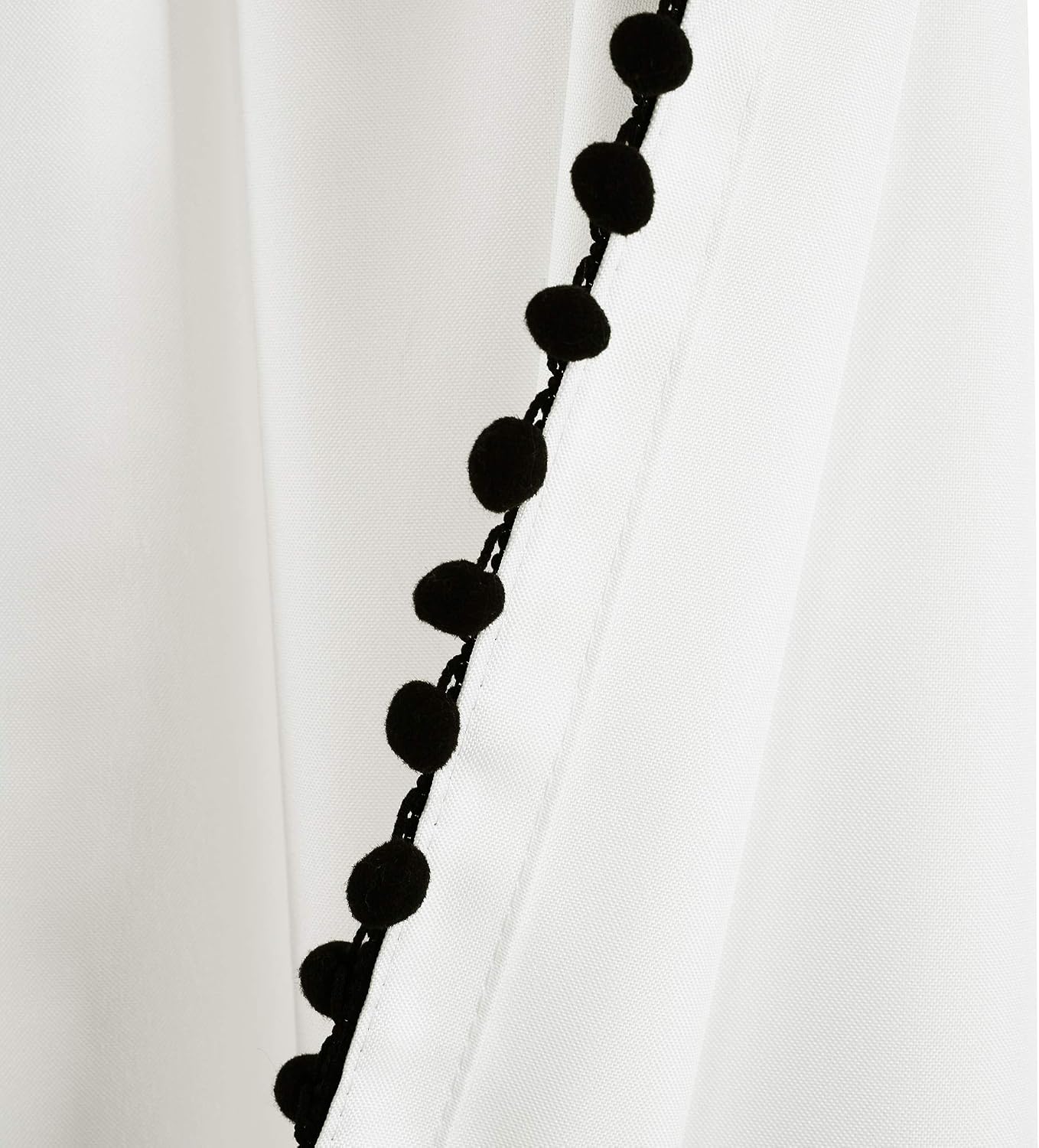 Lush Decor Pom Pom Curtain | Textured, Solid Color Shabby Chic Style Window Panel for Living, Dining Room, Bedroom (Single), 63” x 50”, Black and White