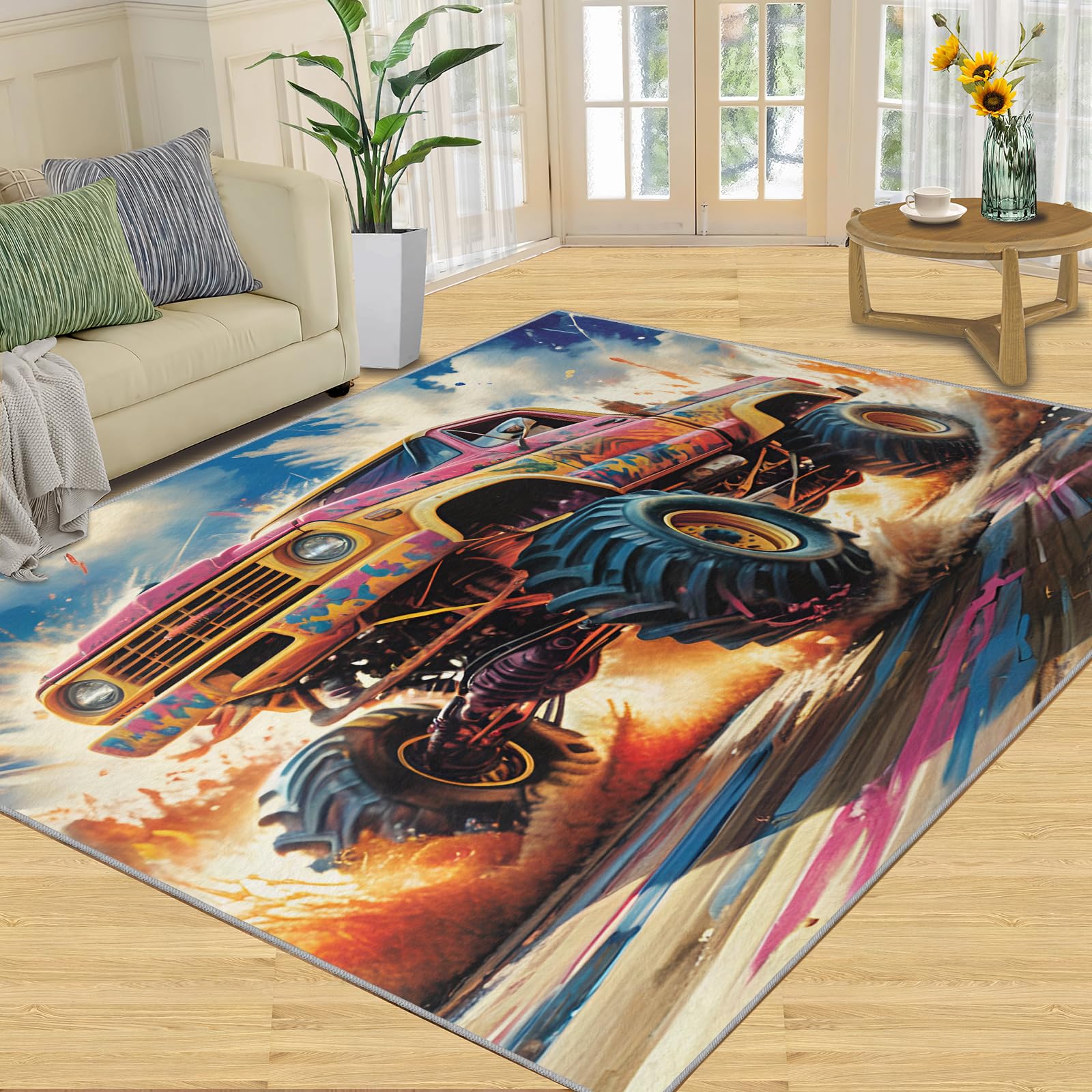 Amazon.com: 5x7 Rug Truck Area Rug - Raging Truck Rugs for Boys