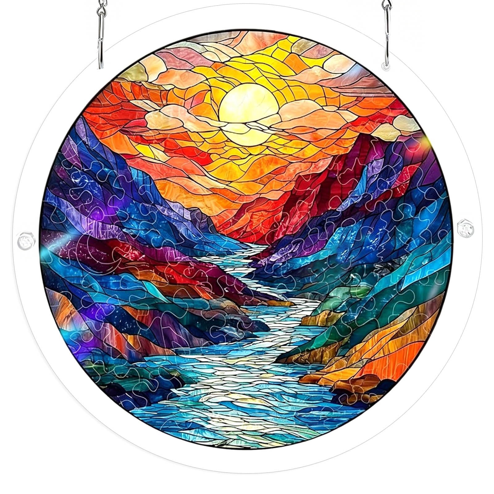 BOYANDM Puzzle Suncatchers Stained Glass Window Hanging Decors Colorful Acrylic Sun Catchers for Homen Garden Ornament Acrylic Puzzle Suncatchers