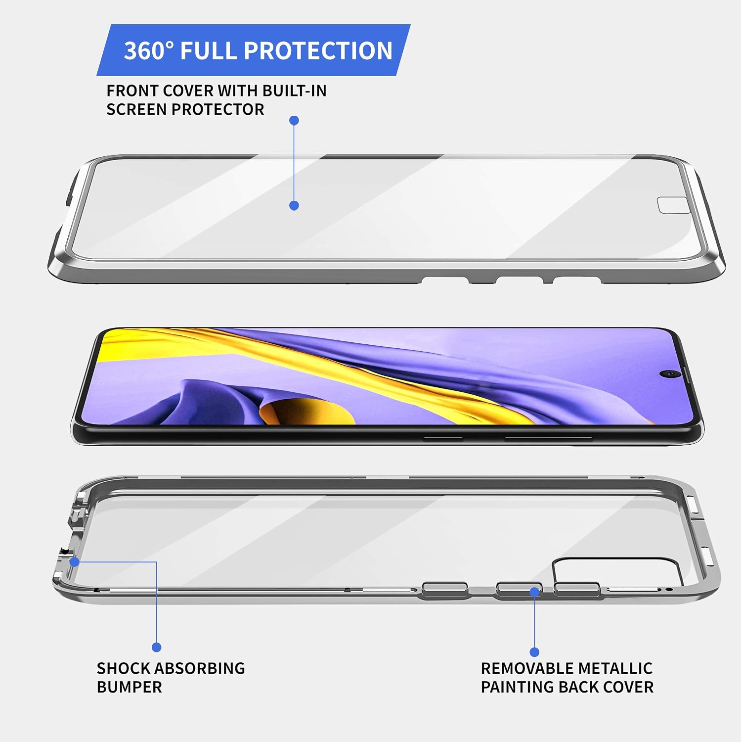 Samsung Galaxy A81/M60s/Note 10 Lite Case,ZHIKE Magnetic Metal Frame Front and Back Tempered Glass Full Screen Coverage One-Piece Flip Gradient Color Cover Anti-Slip Design[Support Wireless Charging]