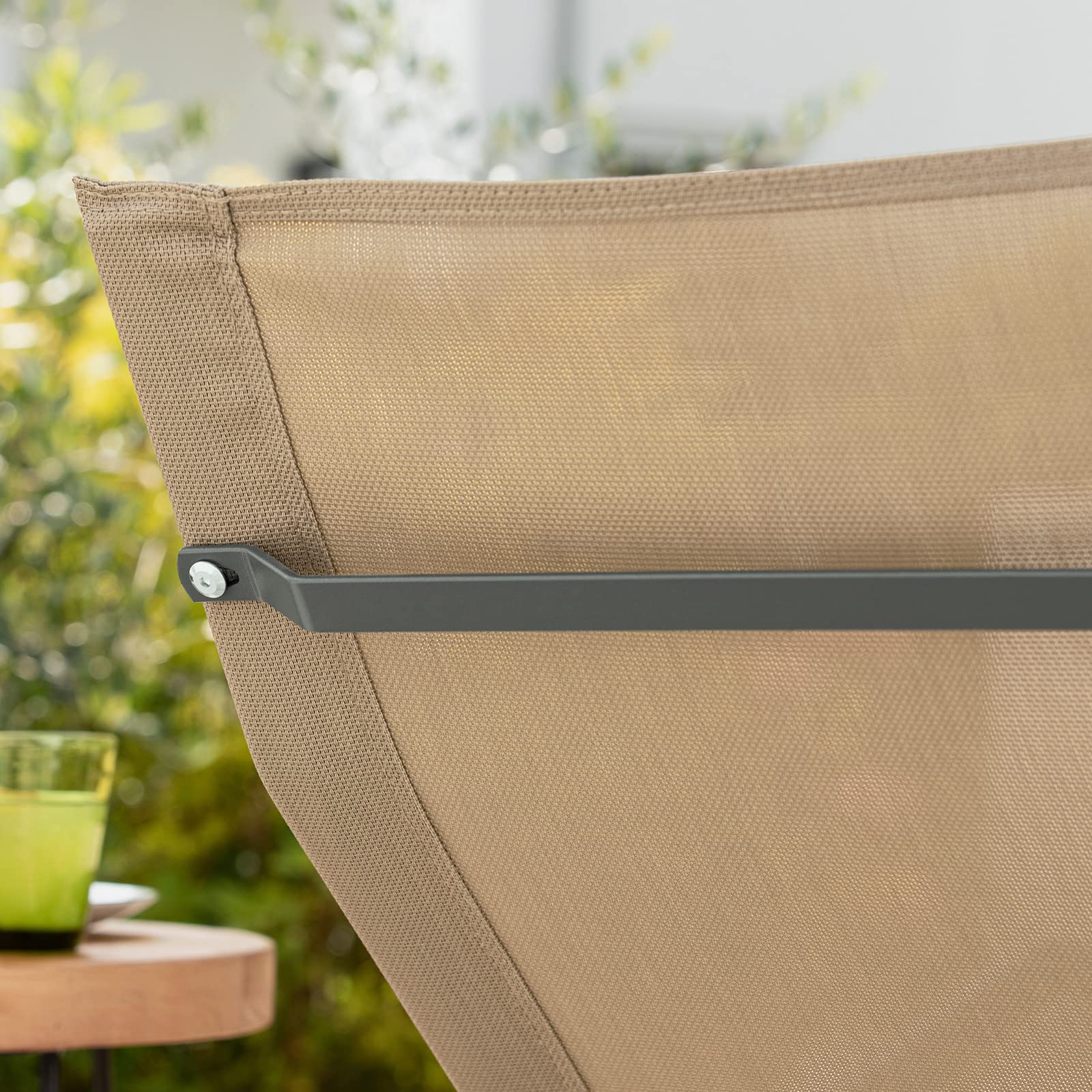 SoBuy Transat Jardin Exterieur Chaise Longue à Bascule Fauteuil Relax Extérieur avec Pochette Latérale Bain de Soleil pour Terrasse Balcon et Plage Kaki 143x57x85 cm OGS47-KA