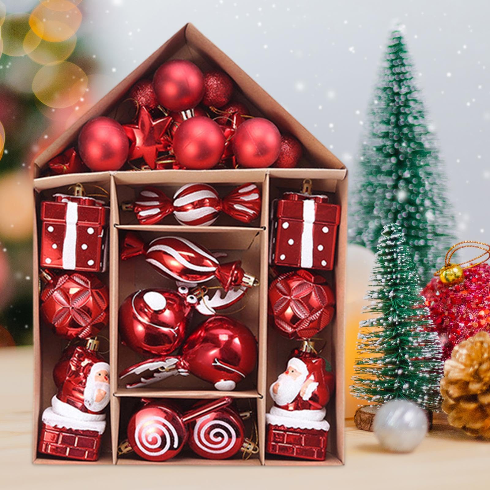 Oshhni Weihnachtskugeln, Ornamente, Weihnachtsbaumdekoration, Anhänger, Weihnachtskugeln, große Menge für Partygeschenke, Festliche Winterfeiertage auf der, Rotes Bonbon-Set
