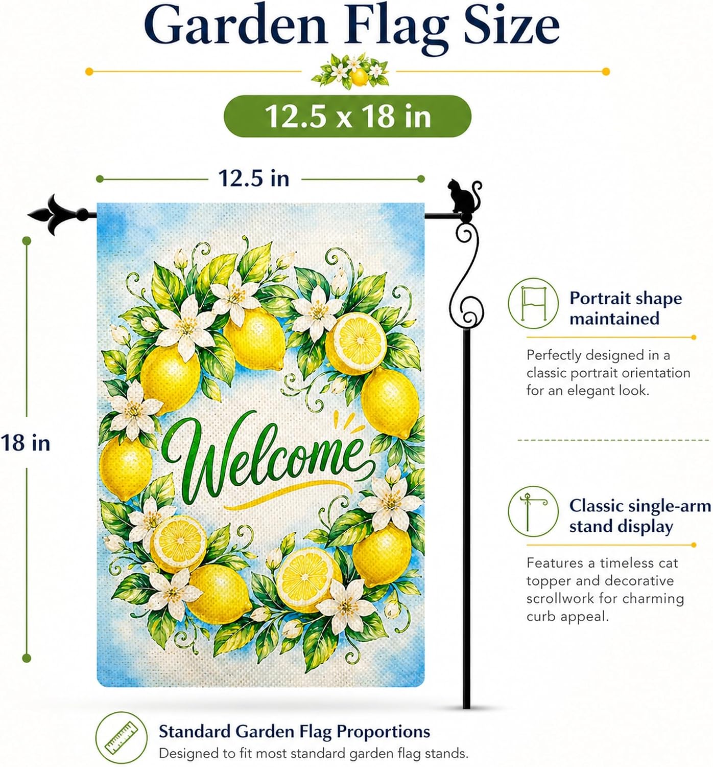 Citrus Lemon Wreath Outdoor Garden Flag, Double Sided 12 x 18 Inch image 2