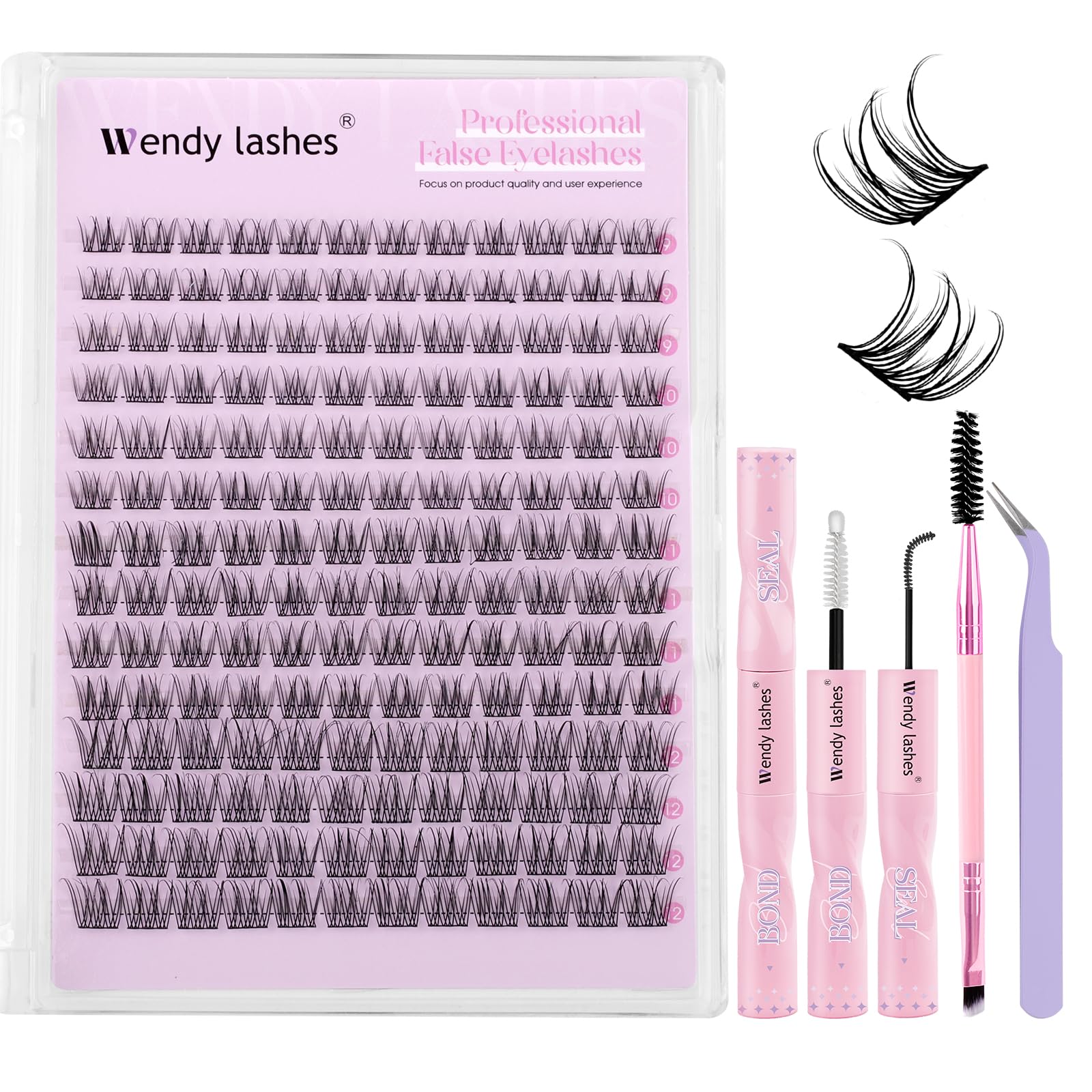 Lash Clusters Kit Natural Eyelashes Individual D-Curl Soft Cluster Lashes SLYW 9-12mm Mixed Russian DIY Lash Extension Kit with Lash Bond and Seal(FK/KIT-SLYW-D-Mix912)