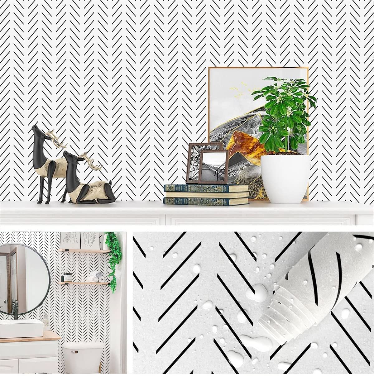 Orainege Black and White Peel and Stick Wallpaper Herringbone Wallpaper