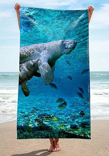 Miniatura 6 de Manatee - Toalla de playa de 30 x 60 pulgadas, microfibra sin arena, secado rápido, para adultos, adolescentes y niños (manatí)