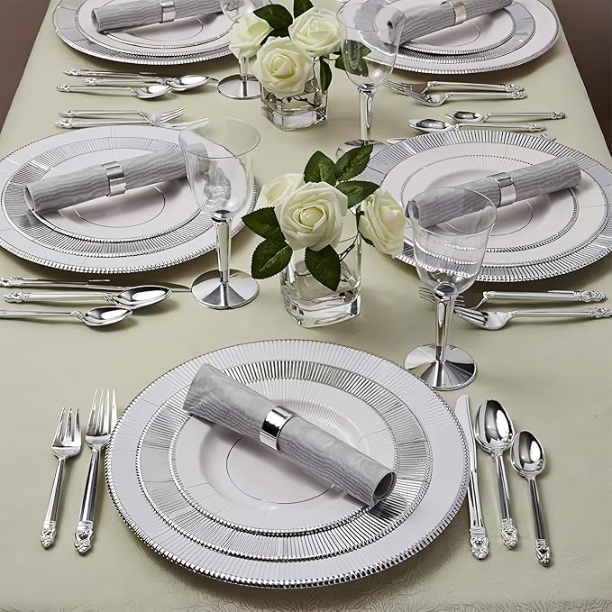 Platos Desechables con Borde Plateado y Rizado - 13 pulgadas (pack de 10) miniatura 2