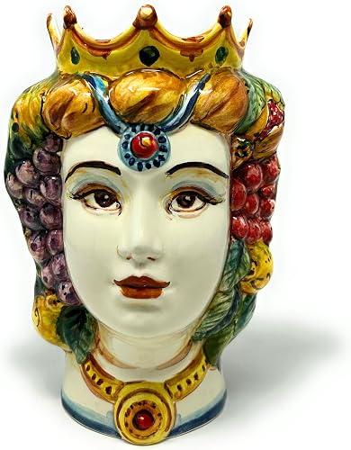Italian Ceramic Art Head Face Vase Small Testa di Moro (Sicily) for Planter Indoor/Outdoor Pottery Hand Painted Made in Italy Tuscan