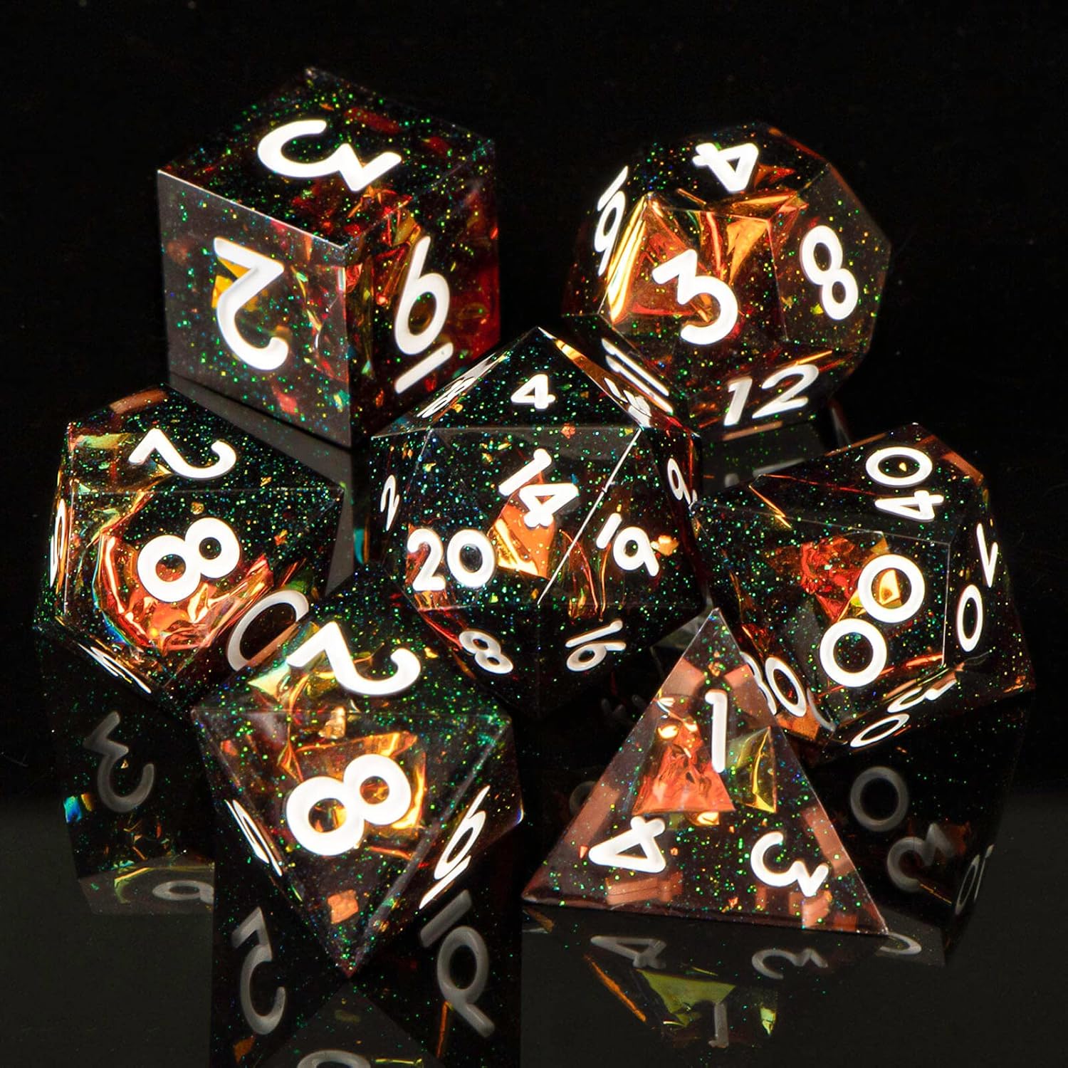 KERWELLSI D&D Dice DND Dice Set, 7pcs Resin Sharp Edged