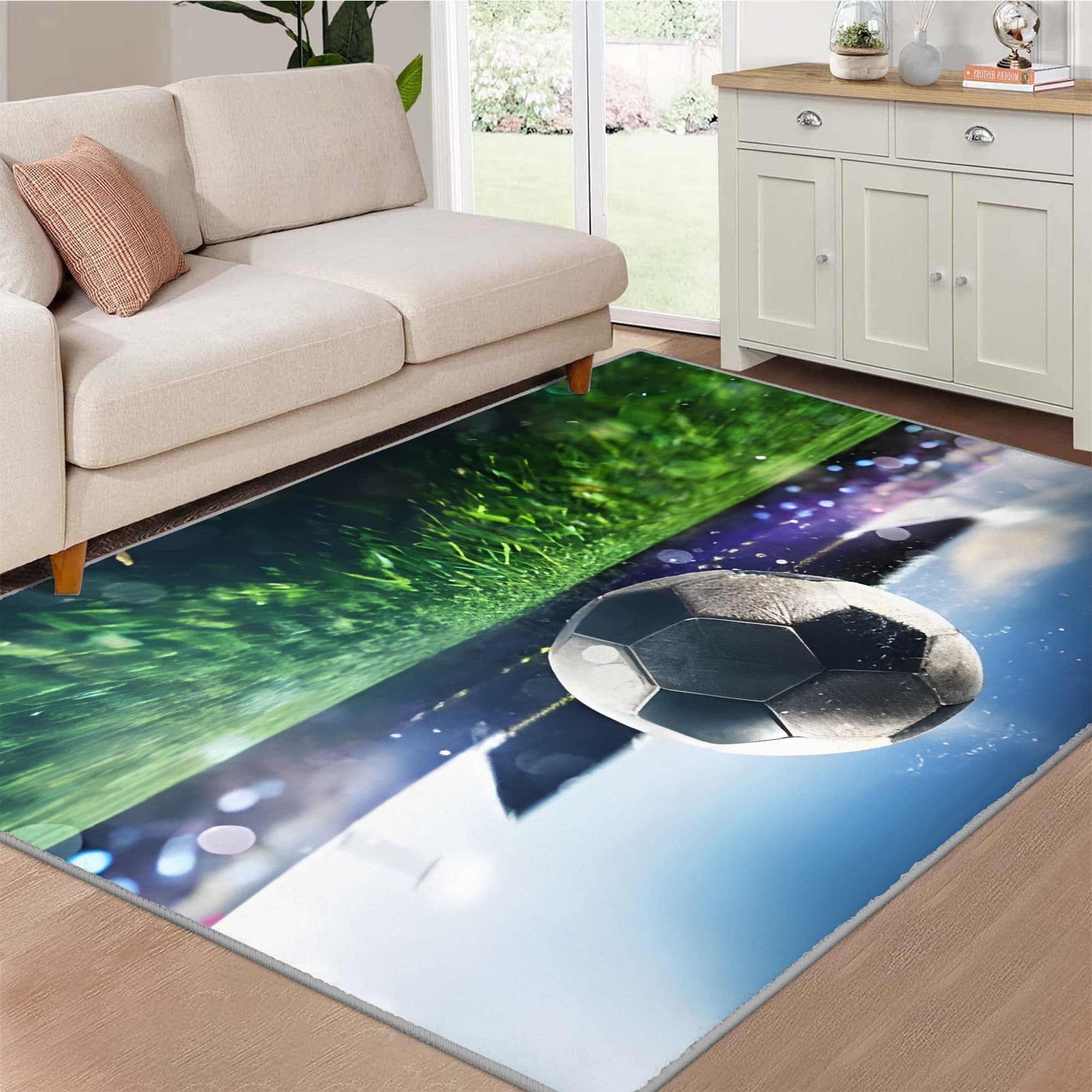 Teppich Quadratisch Klein 120x120 Waschbar in Waschmaschine FußBall Teppich Kurzflor FußBallspiel Teppich Gegend rutschfest Dünn Saugfähig für Bad Eingangsbereich Innen