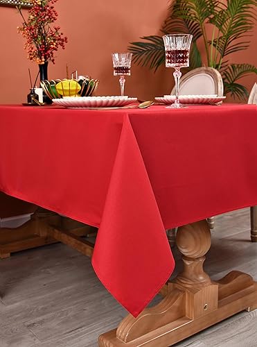 Miniatura 3 de MEANMOY Paquete de 2 manteles cuadrados rectangulares de 54 x 54 pulgadas, color rojo de 7.36 ozm, resistente al agua y a las manchas, poliéster