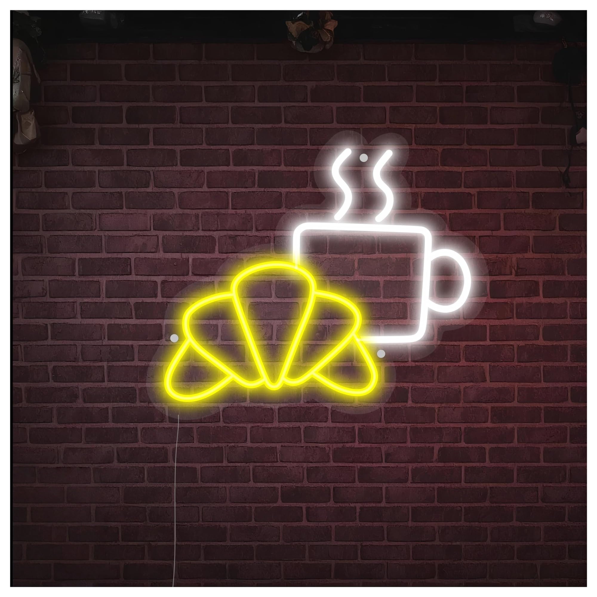 SHOUXI Sign Lamp Croissant Coffee Neon Sign, Suitable for Cafe Cake Shop Decor with Dimmable 40cm