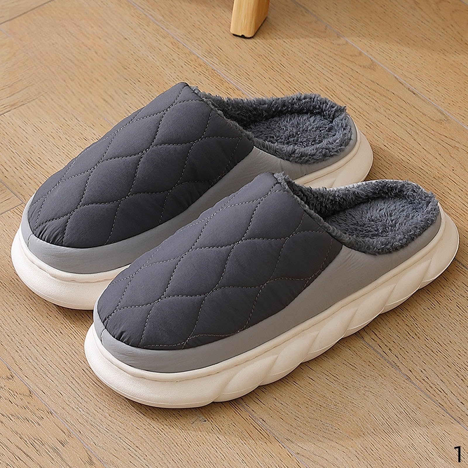 Pantofole Donna in Cotone da Esterno Antiscivolo per Interni con Suola Spessa Uomo Taglie Forti-Tacco Chiuso Grigio Scuro-40-41 Veste 39-40