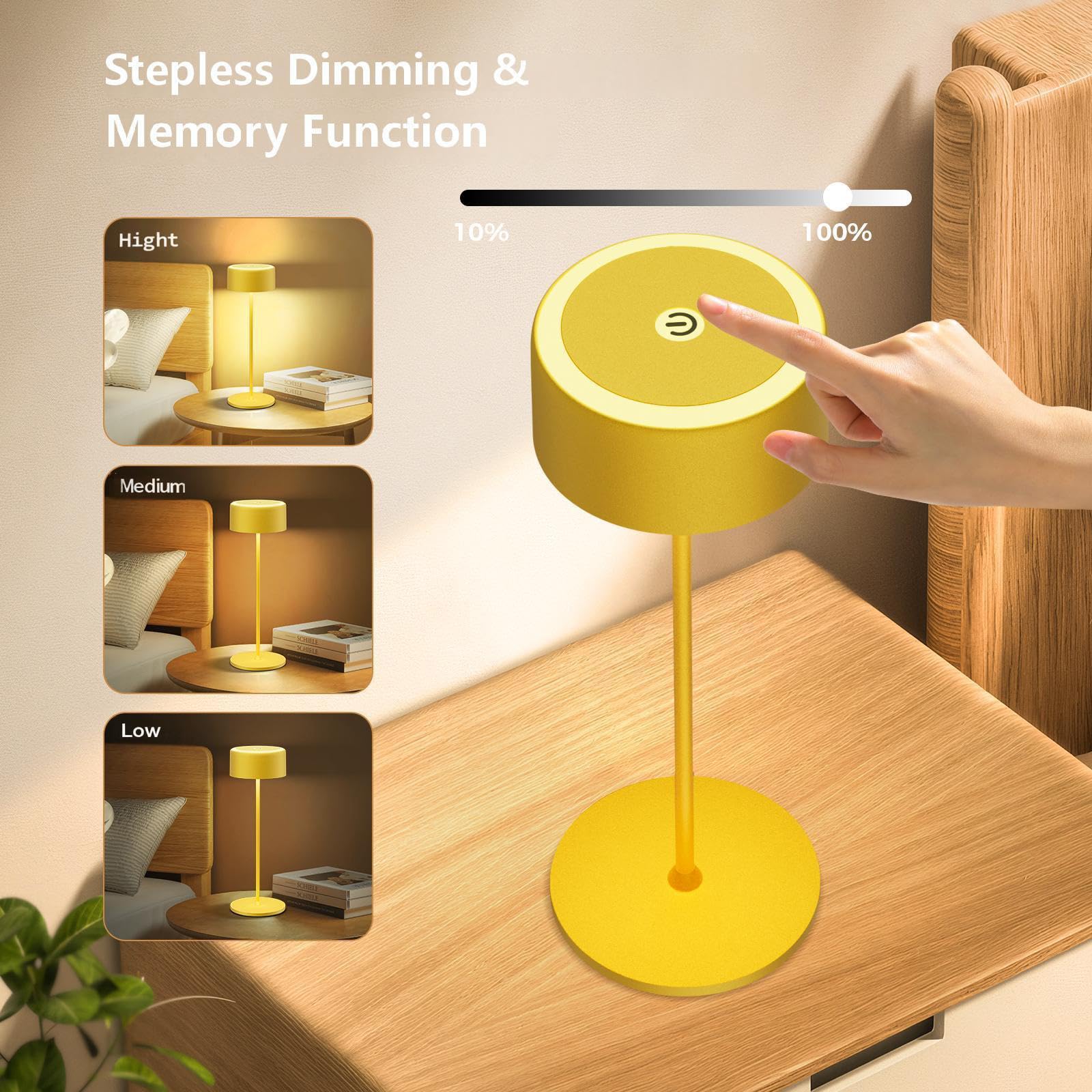 TYEE Rechargeable Cordless Table Lamp, Portable Dimmable LED Desk Light 3000-6000K - Image 2