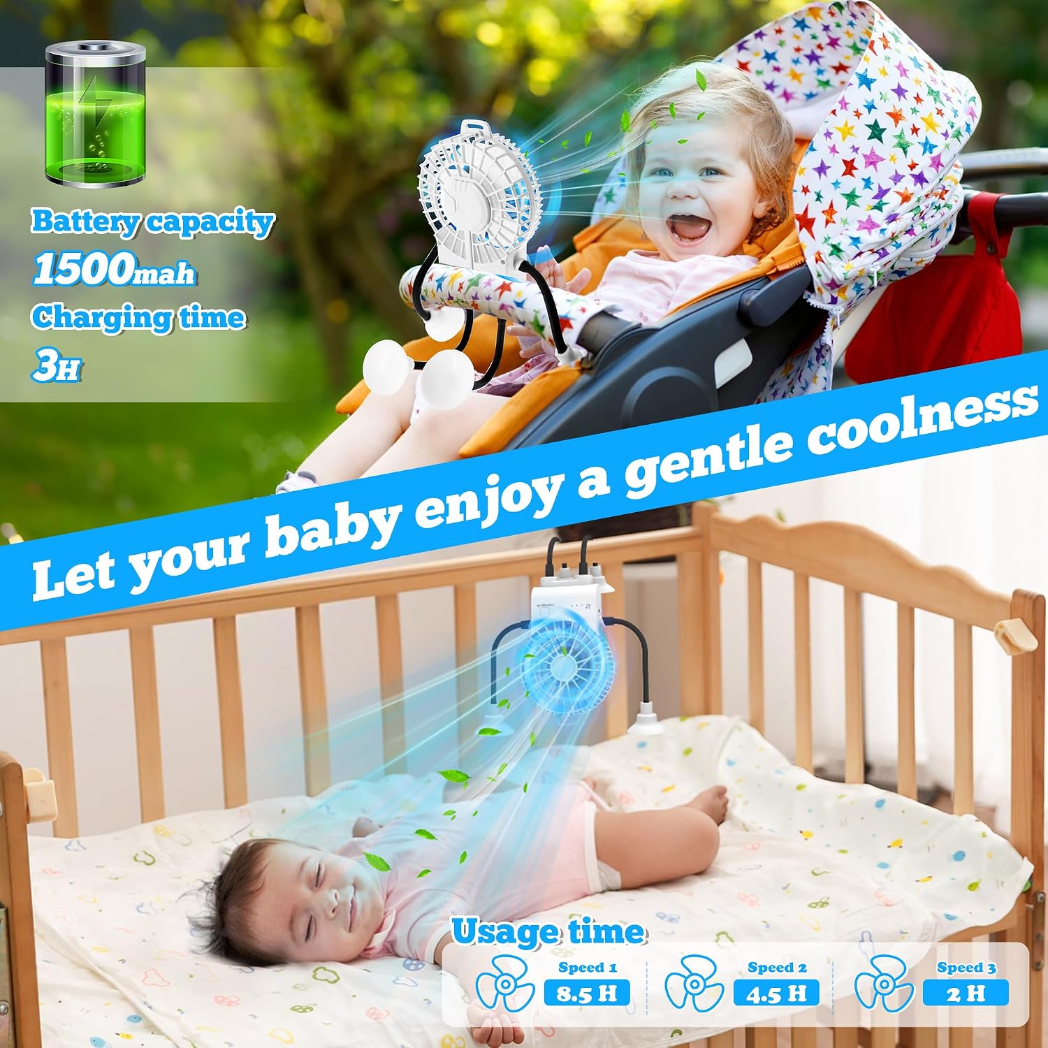 Loyala Desk Fan, Personal Table Fan with 3 Speeds Strong Airflow & Rechargeable Battery, Creative fan with Flexible Bendable 4 Legs Structure & Silicone Sucker for Bedroom Home Office