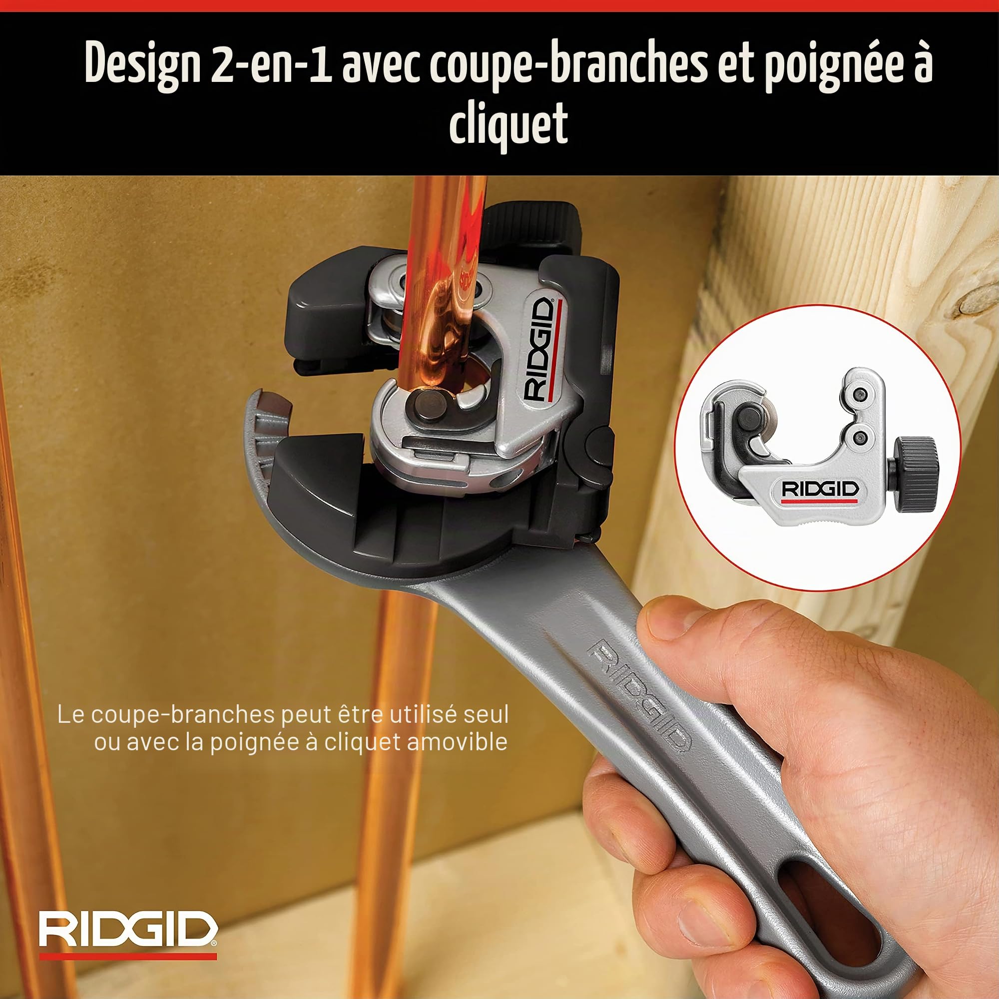 RIDGID 32573 Coupe-tubes miniature 2 en 1 avec AUTOFEED (avance assistée) et poignée à cliquet modèle 118, coupe-tubes de 6 à 29 mm
