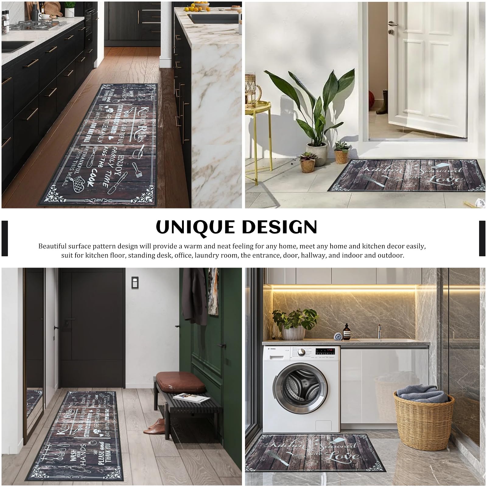 Tappetini da cucina 2 pezzi, Tappeto Cucina Antiscivolo, Antiscivolo Impermeabile PVC Tappeti da Cucina, lavabile, Adatto per corridoi, cucine, bagni, 43x75+43x120cm