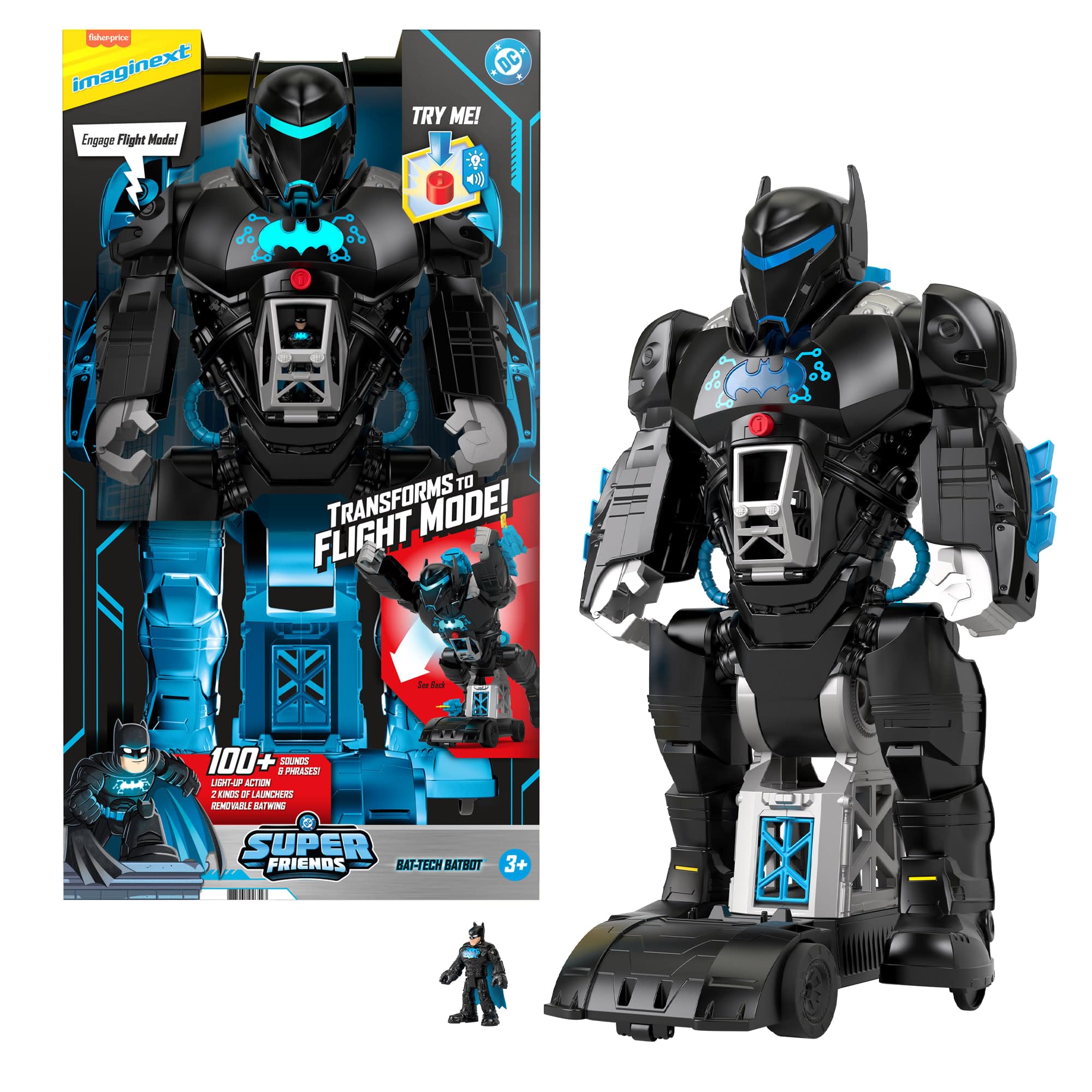 Fisher-Price HBV67 - Imaginext DC Super Freunde Bat-Tech Batbot, 2-in-1-Batman-Spielset mit Roboter, Lichtern und Geräuschen, Spielzeug für Kinder ab 3 Jahren