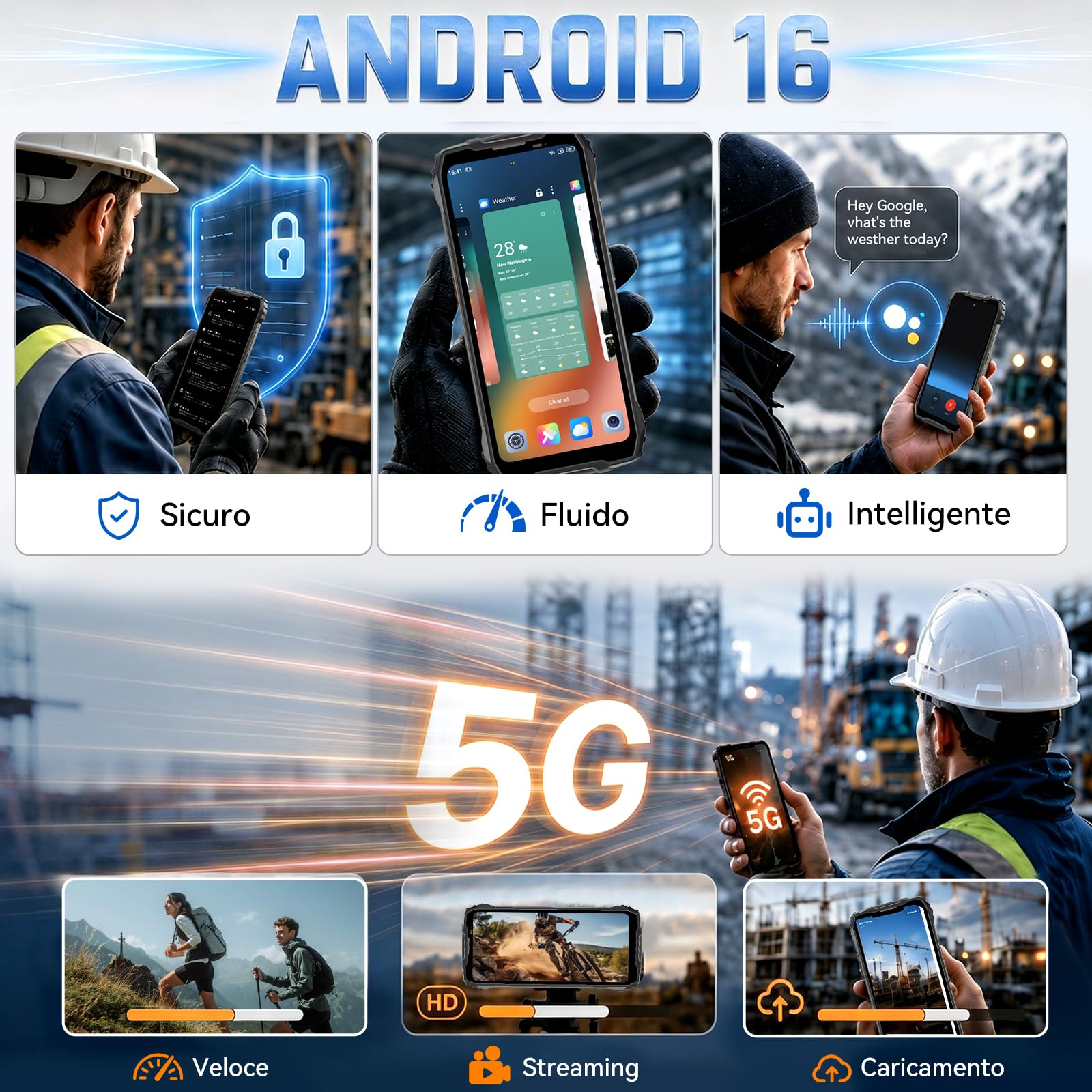 Blackview BL7000 Pro 5G Rugged Smartphone 7500mAh/750nits/20MP Night | 6,78" 120Hz, 32GB+256GB, Android 16 Telefono Indistruttibile per Muratori, Artigiani&Escursionisti,NFC/3 Anni Garanzia