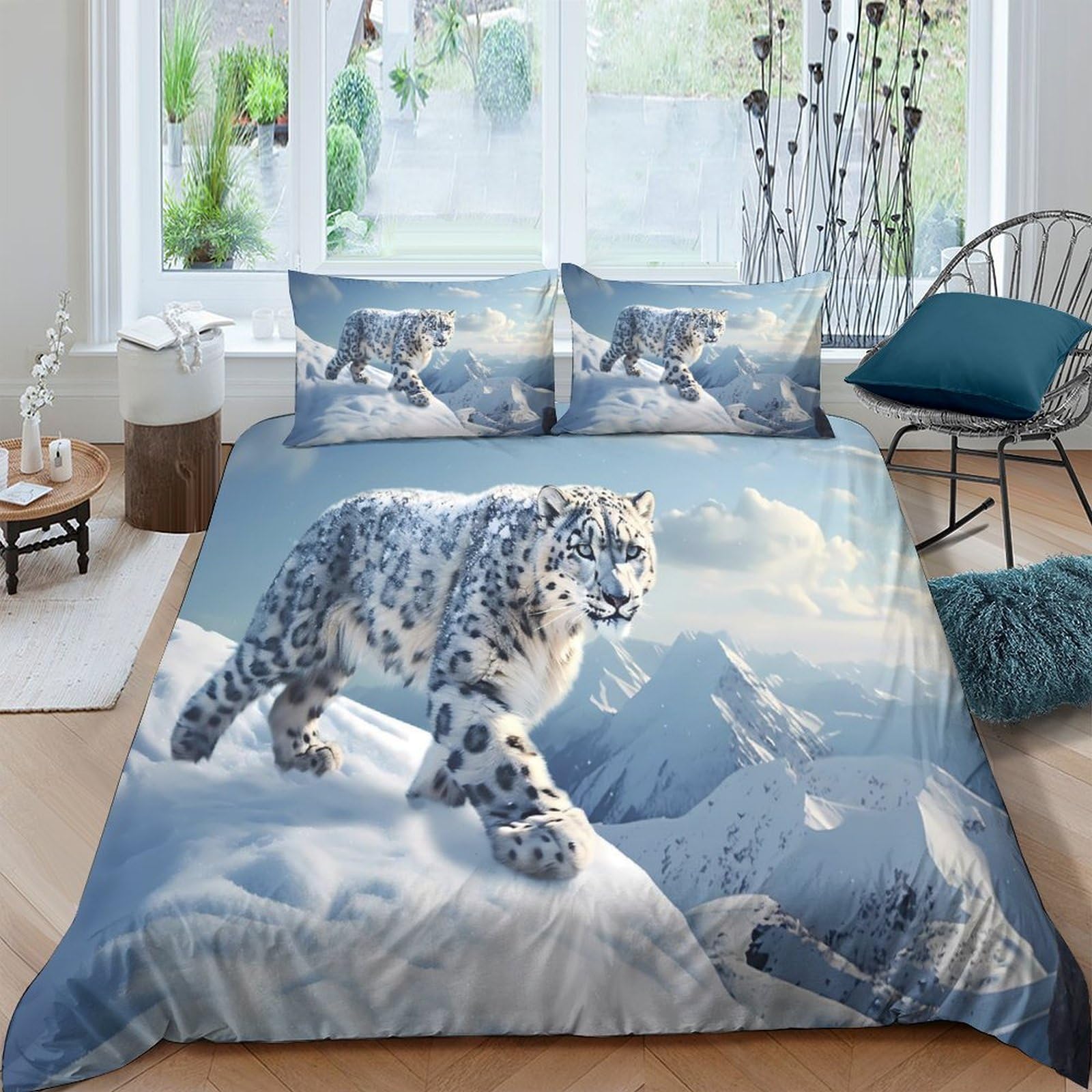 Ctjqhvkz Style-7 3D Printed Snow Leopard Fitted Sheet Microfiber Soft Breathable Mountain Bed Cover For Bedroom Guest Room Decor Single（135X200cm）