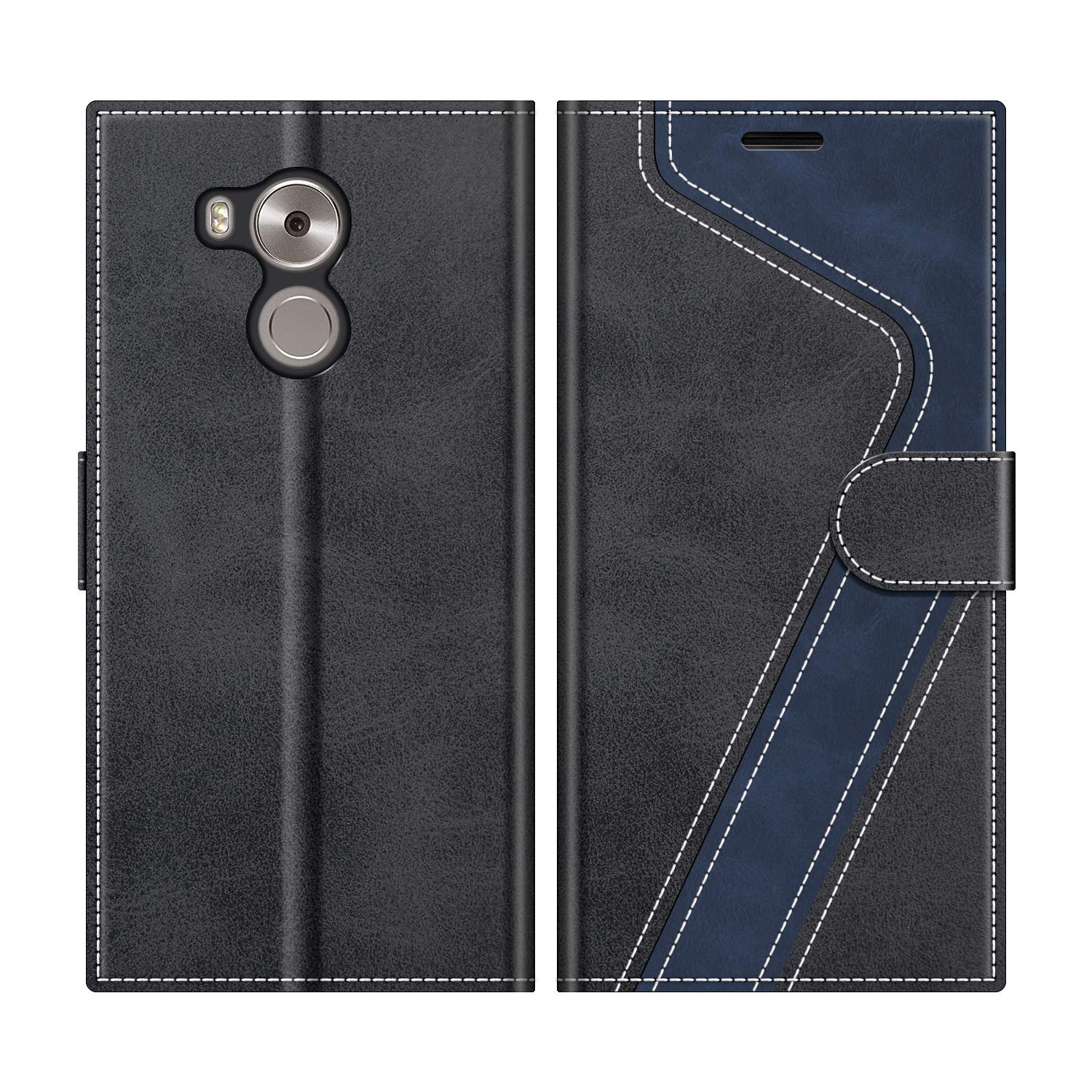 MOBESV Phone Cover For Huawei Mate 8, Flip Wallet Case for Huawei Mate 8 Phone Case, Black/Dark Blue