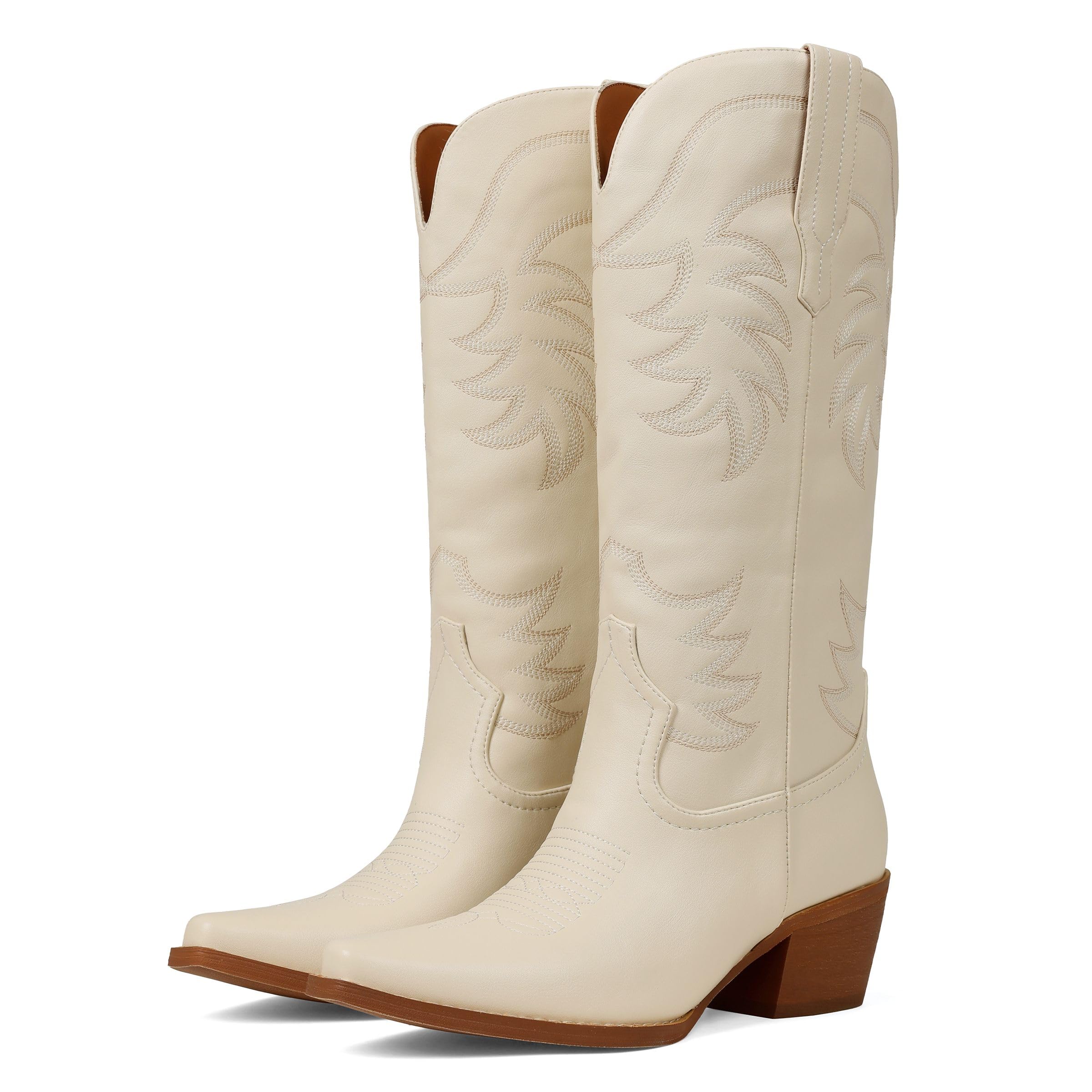 Erocalli Womens Mid-Calf Cowgirl Cowboy Boots Pull On Snip Toe Chunky Heel Western Boot