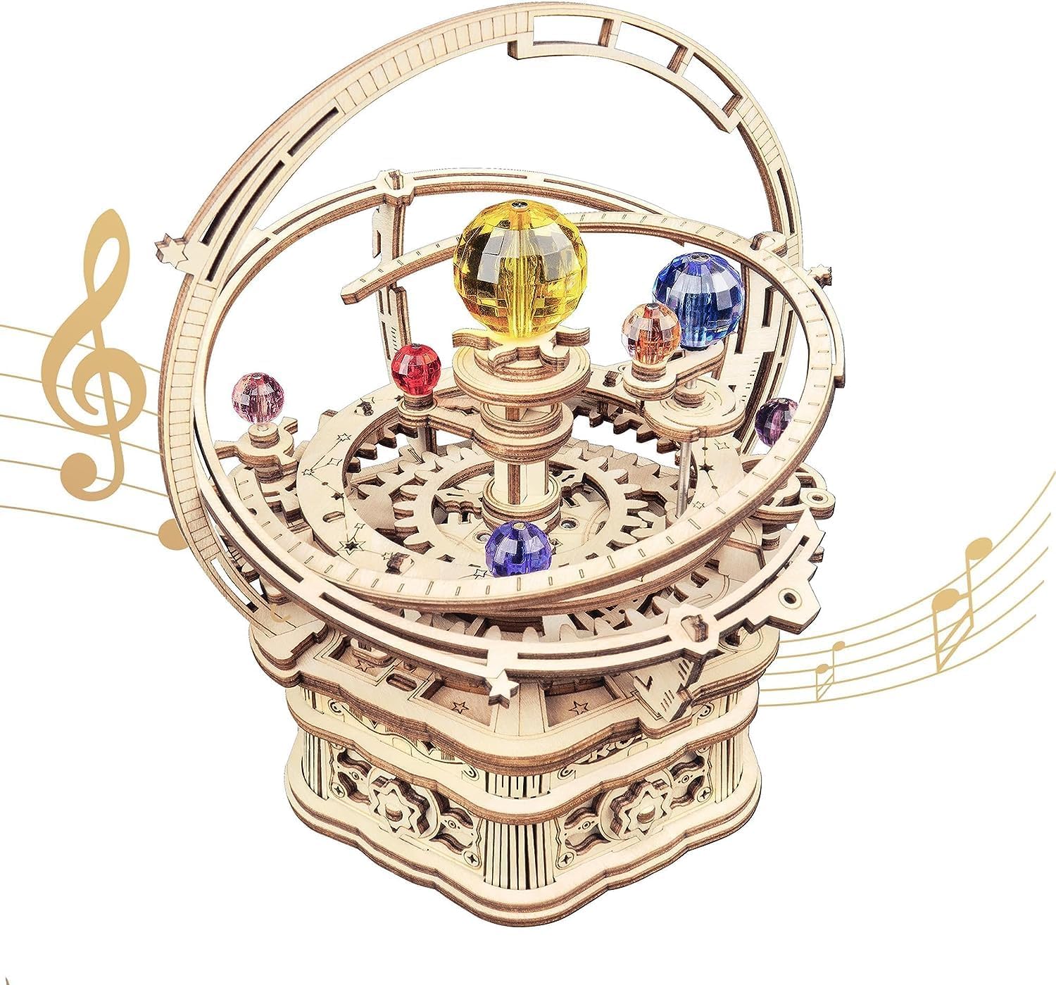 Music Box 3D Puzzle Wooden Model Kits for Adults to Build, Mechanical Building Construction Craft Kits, Laser Cut Jigsaw Starry Night