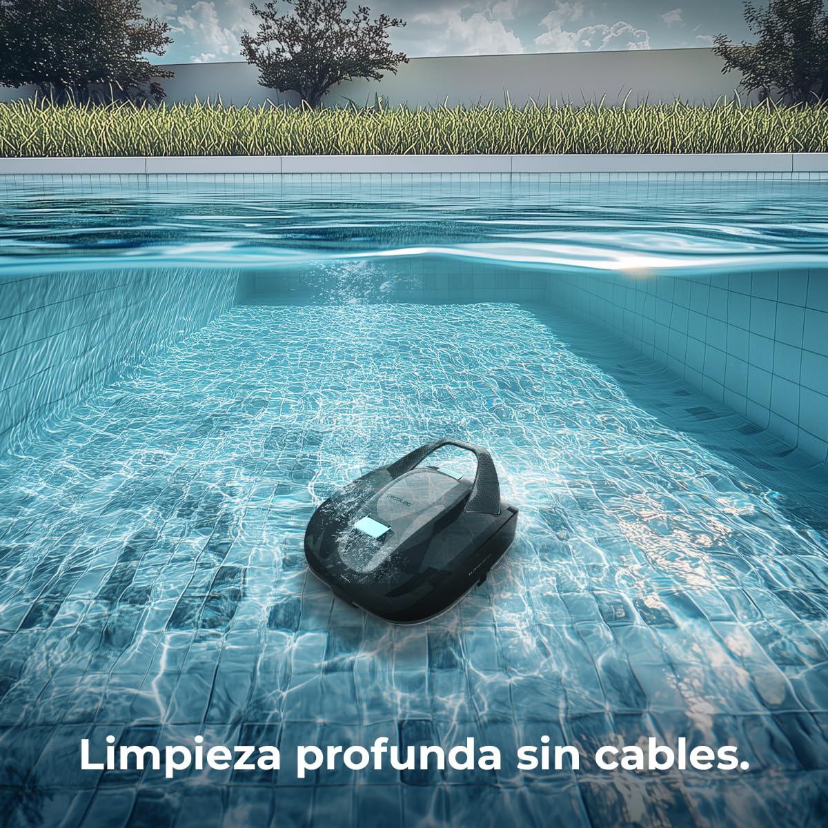 Cecotec Robot Limpiafondos sin Cable para Piscinas sin Pendientes Conga Pooldroid 2000 FloorMaster M. Superficies 80m2, Profundidad Máxima 2,5m, Autonomía 100mins, Filtro Alta Eficiencia 100μm, 2,5L