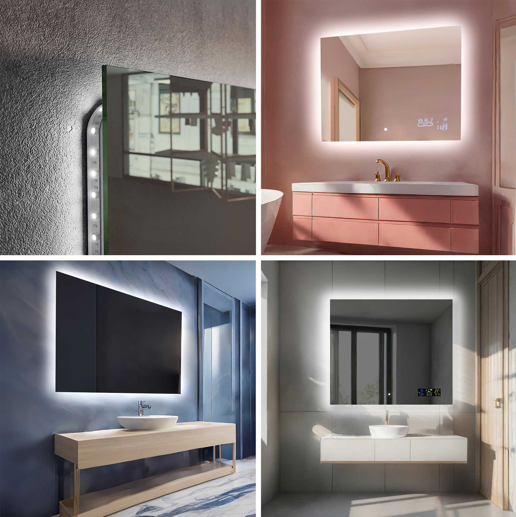 FORAM Espejo de Baño con Iluminación luz LED 120x90 cm Ellie - Personaliza el Espejo de Pared con Accesorios - Diferentes tamaños para Baño - Iluminado, retroiluminación