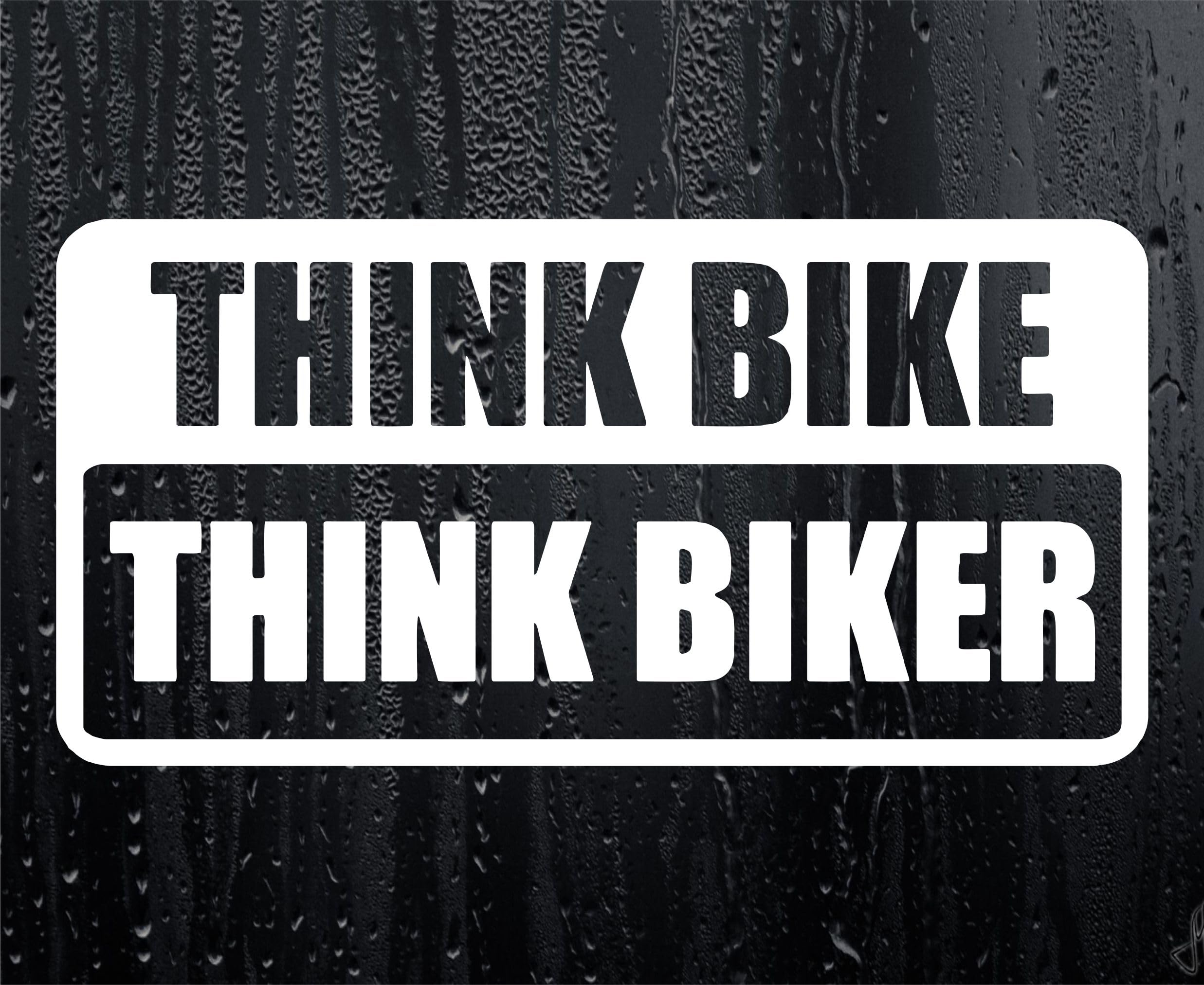 Decalarama White Car Sticker Think Bike Think Biker Fun Cute Novelty Bonnet Van Bumper Boot Door Window Decal Present
