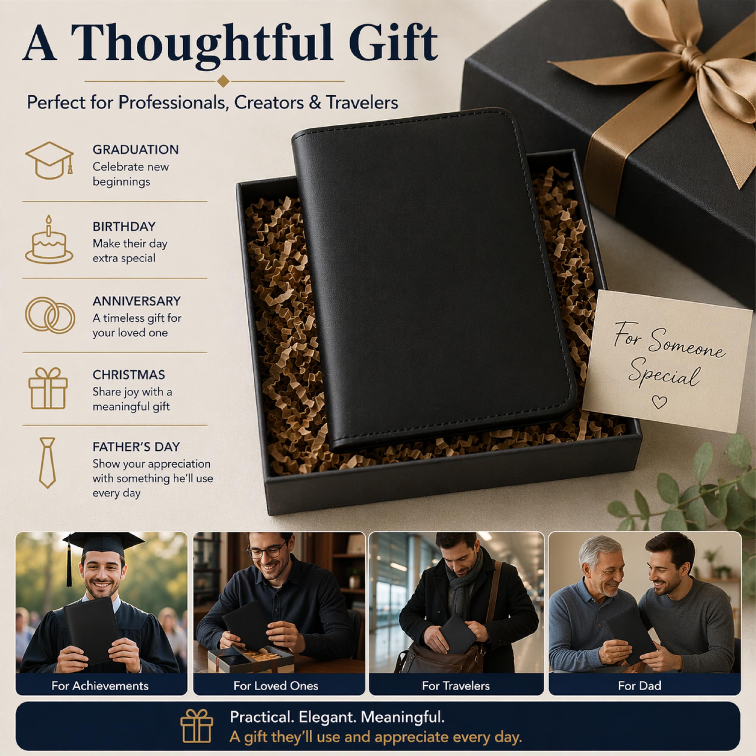 TheAntiq Premium Leather Journal Cover A5 – Handmade Refillable Notebook Sleeve with Pen Holder for Writing, Travel & Business Use, 5.7 x 8.25 - Black
