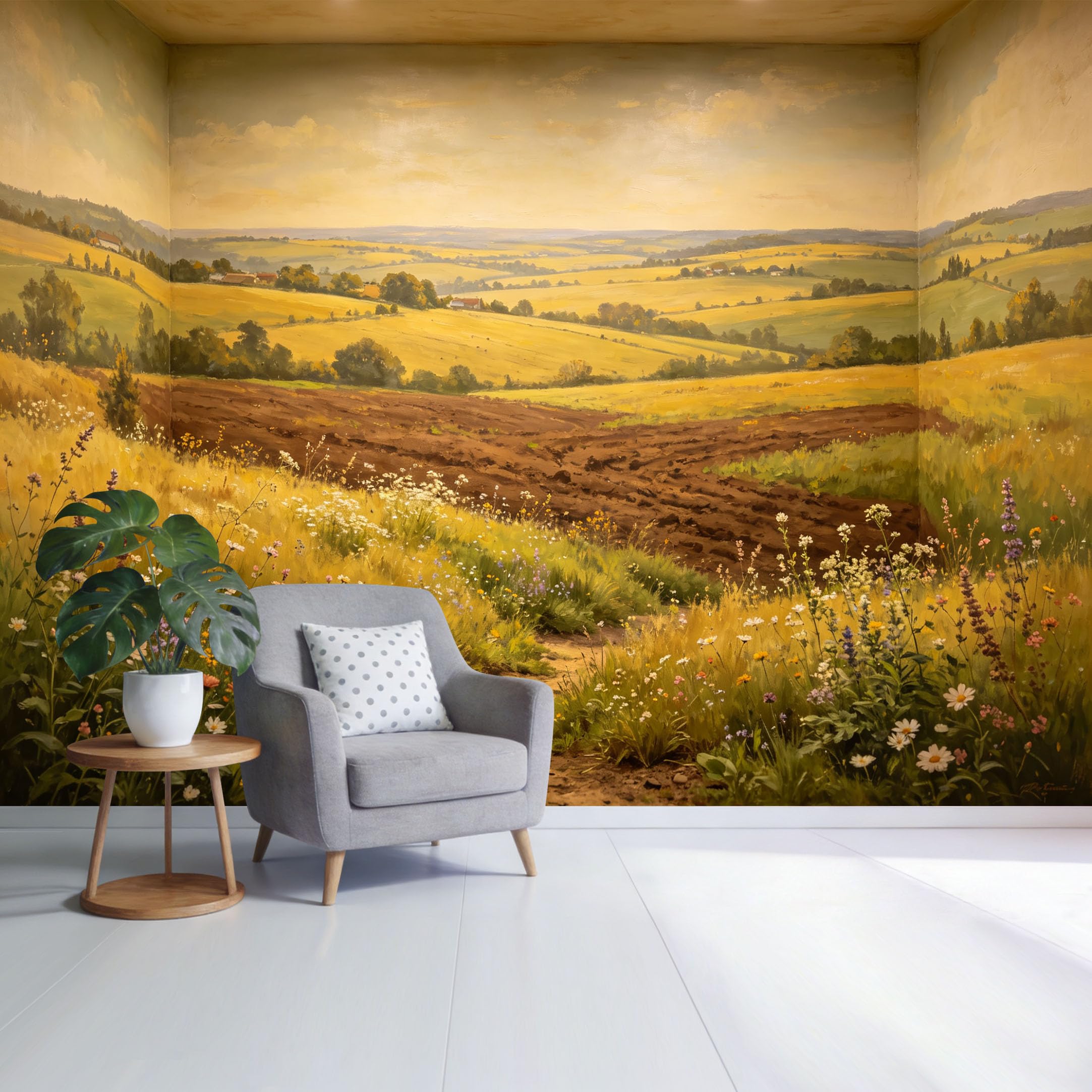 Custom Size Wall Mural Countryside Landscape Wildflower Field Path Oil Painting Style SelfAdhesive Wall Fabric Removable Wallpaper for Home Office Decor