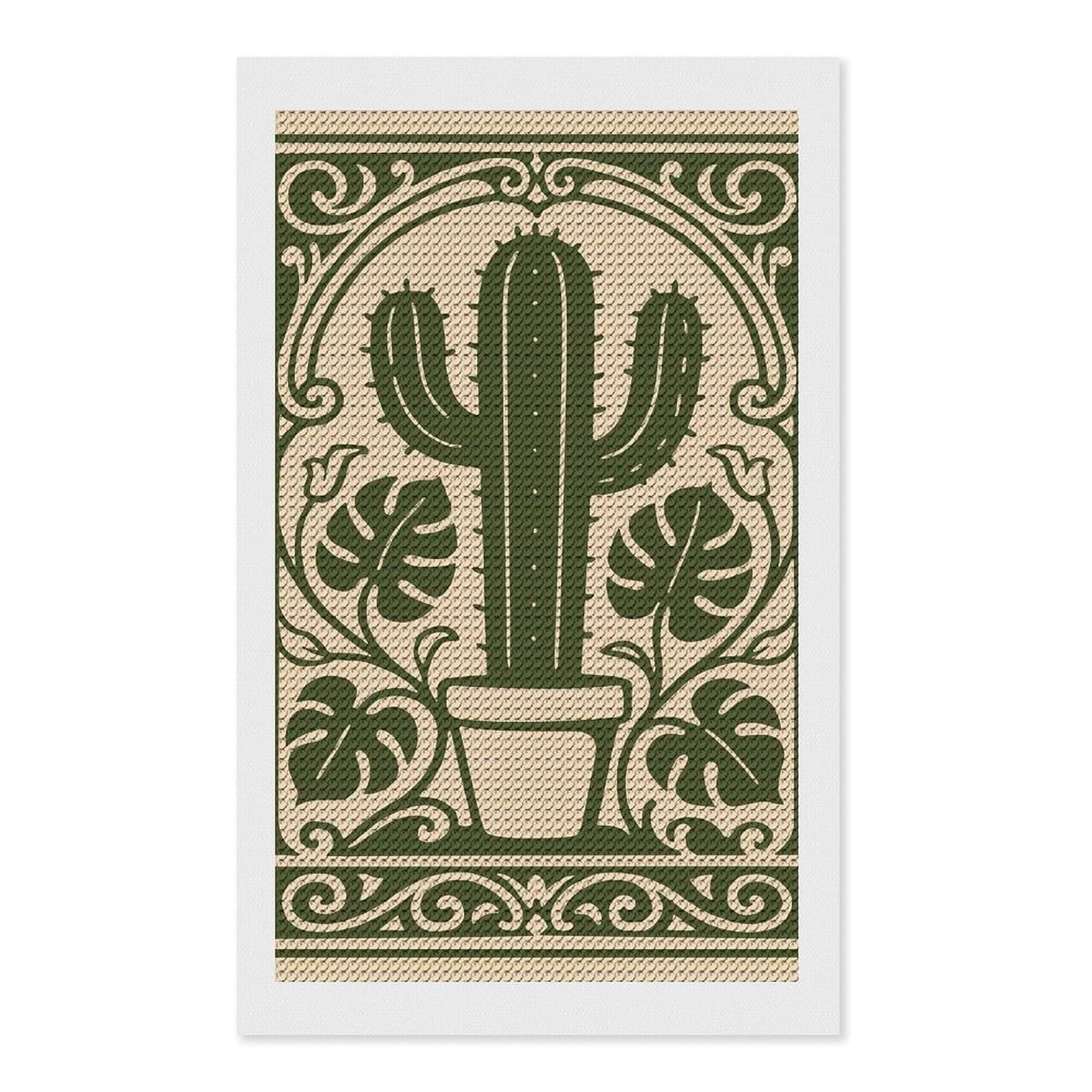 Junmoney Cactus and Monstera Art Nouveau Diamond Painting Canvas Set 12"x20", for Adults, Bedroom Decor, Good for Quiet Evenings, Festive Craft Gift