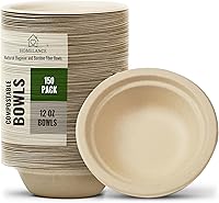 Homelance Compostable 12oz Bamboo Bagasse Bowls 150 Pack - Leakproof, Microwave Safe, Temperature Resistant for Hot Soup & Meals