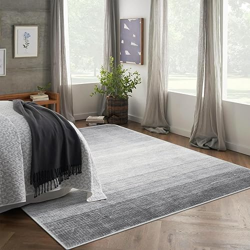 Miniatura 5 de Wonnitar Alfombra moderna lavable de 8 x 10 pies, antideslizante, suave, gris, para sala de estar, no desprende pelusa, alfombra de dormitorio