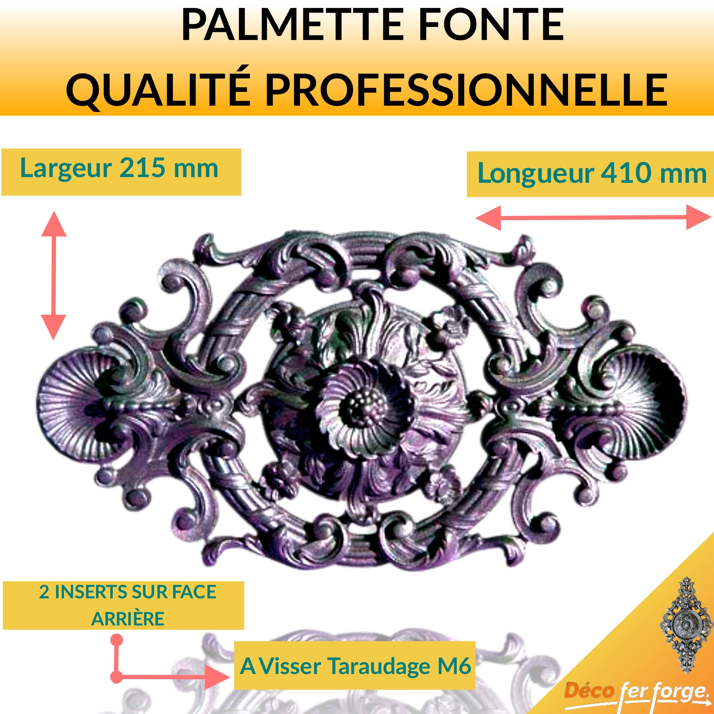 Déco Fer Forgé-PALMETTE DECORATION-H35 Cm Par 72 Cm-Pour Porte Portail