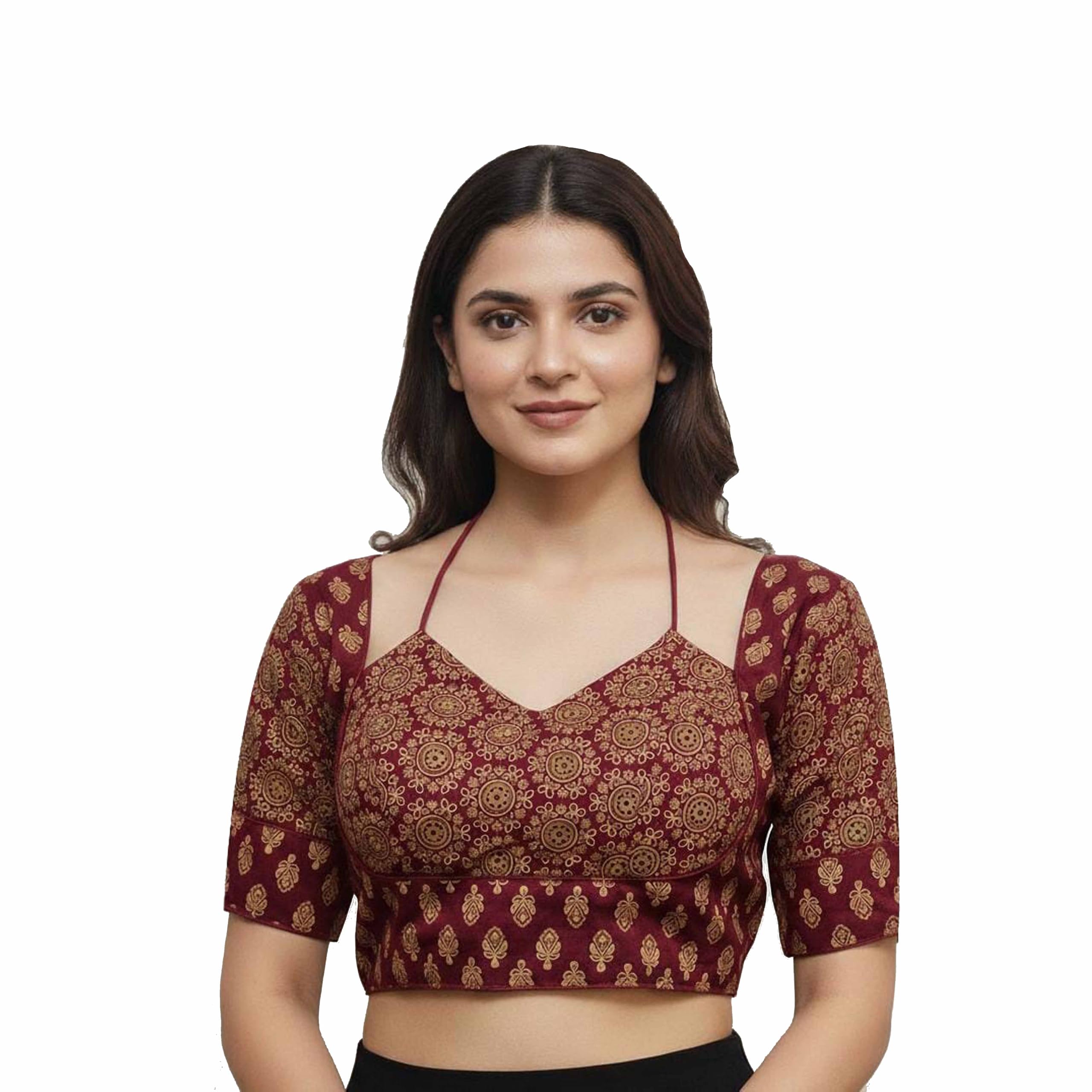 Women’s Cotton Printed Saree Blouse | Hand Block Print V-Neck Stitched Blouse Comfortable Stylish Blouse for Daily & Office Wear-image-32