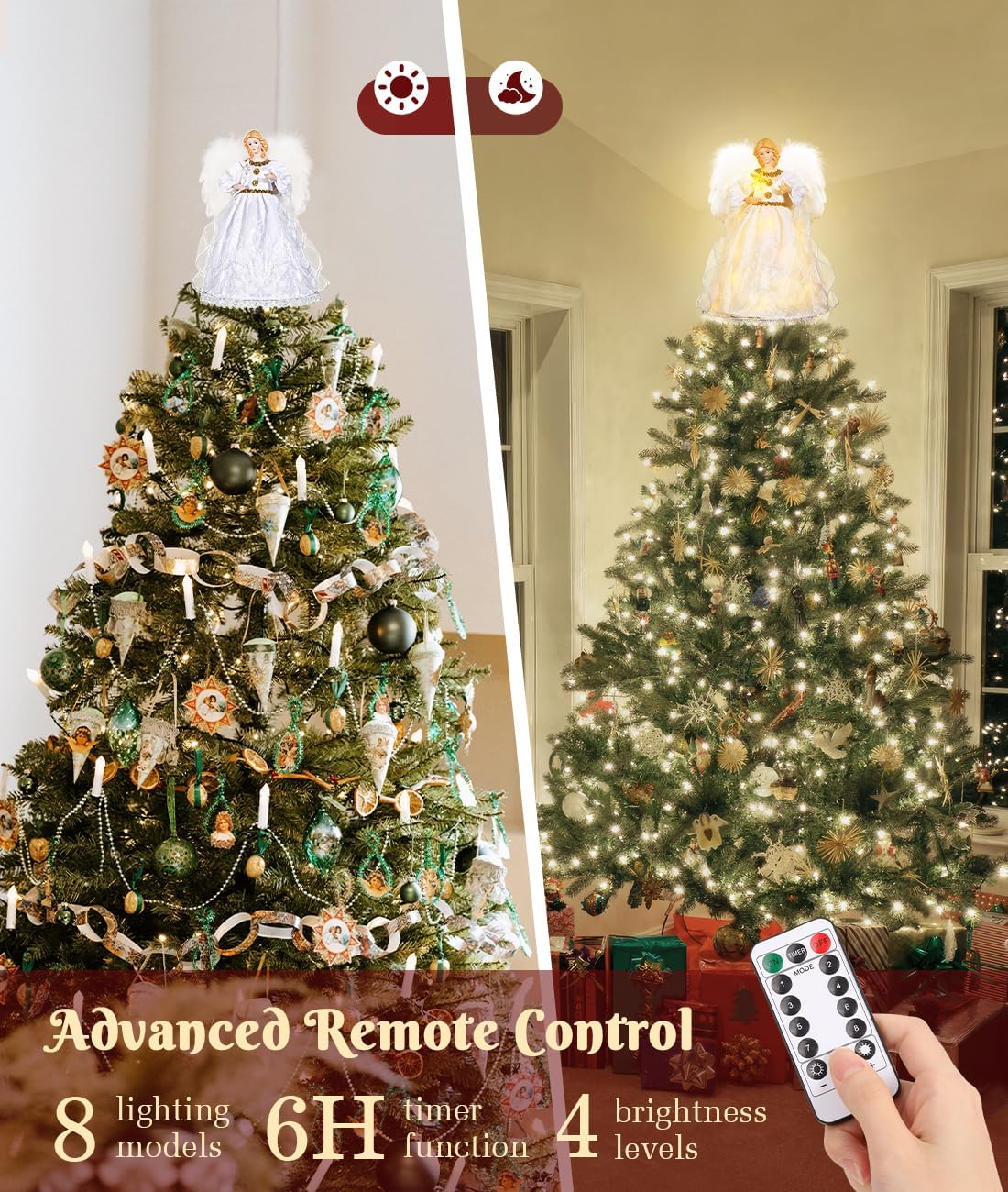 Luxspire Christmas Tree Topper, Angel Tree Topper with Lights, Angel Topper for Christmas Tree with Remote Control & Timer, USB Lighted Christmas Decorations for Holiday Home Indoor, White - Image 5