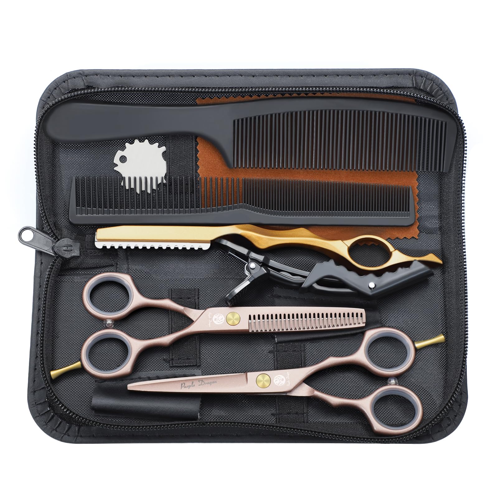 Tijeras de peluquería profesionales de 5,5 pulgadas, juego de tijeras de peluquero, de corte de pelo perfecto para mujeres y hombres, tijeras afiladas para peluquero/principiante (de color oro rosa)