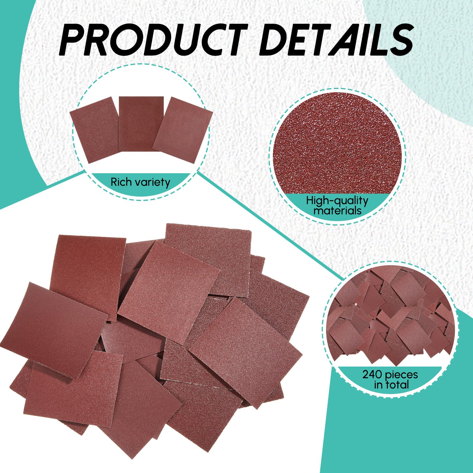 240 hojas de papel de lija de 1/4 de hoja para lijadora de palma de 4.5 x 5.5 pulgadas, surtido de papel de lija incluye grano 60, grano 100 y grano 240 para muebles automotrices de madera y