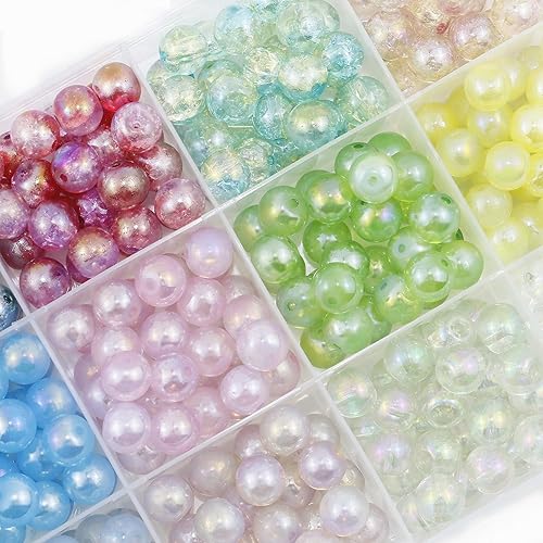 Miniatura 3 de 450 cuentas redondas de vidrio de 0.315 pulgadas para hacer pulseras, kit de fabricación de cuentas brillantes de 15 colores para adultos, cuentas